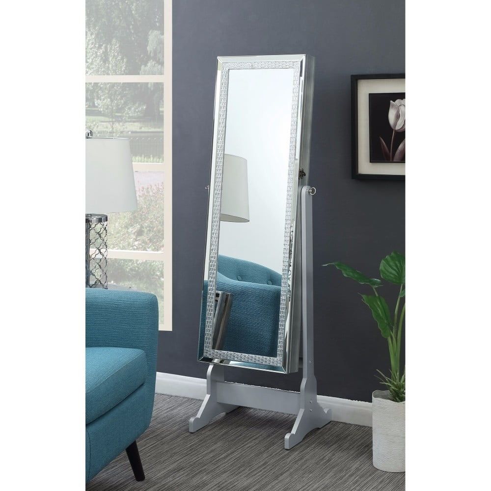 Silver Rectangular Freestanding Jewelry Cheval Mirror