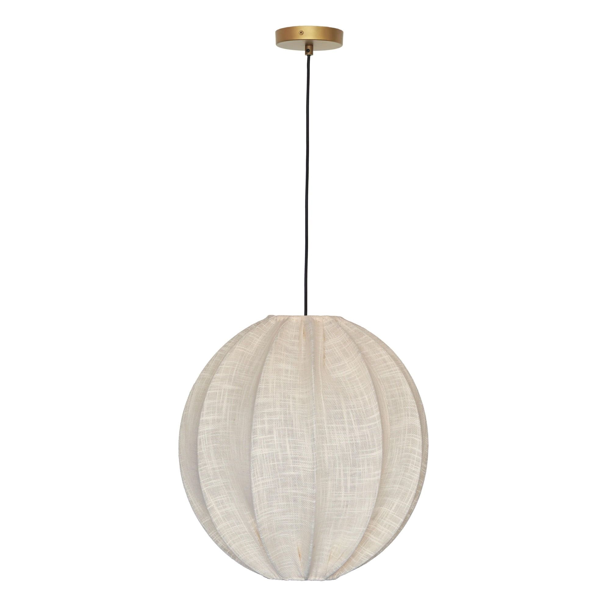 Elliana White Cotton Pendant Lamp with Gold Canopy