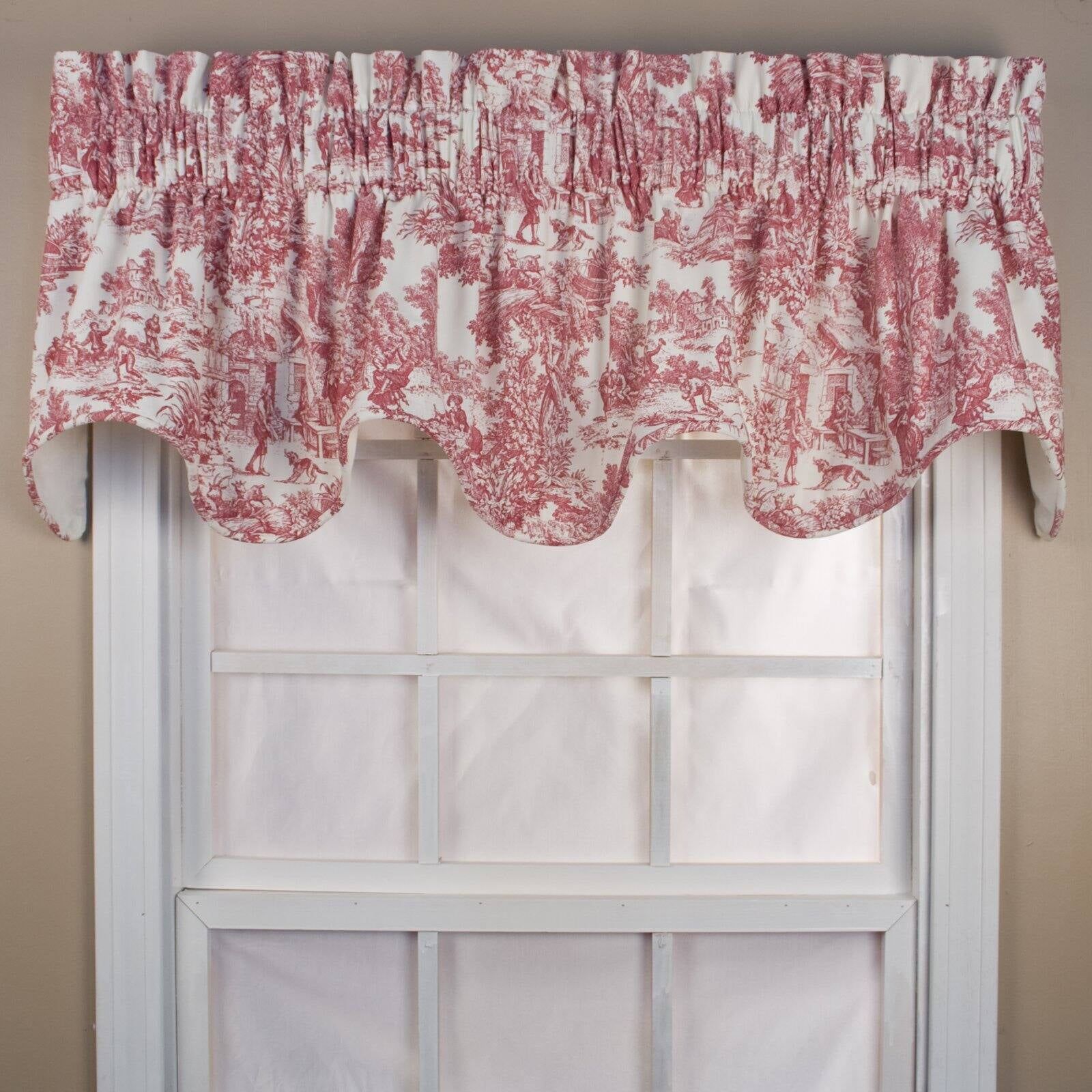 Red Floral Cotton Scallop Valance with Liner