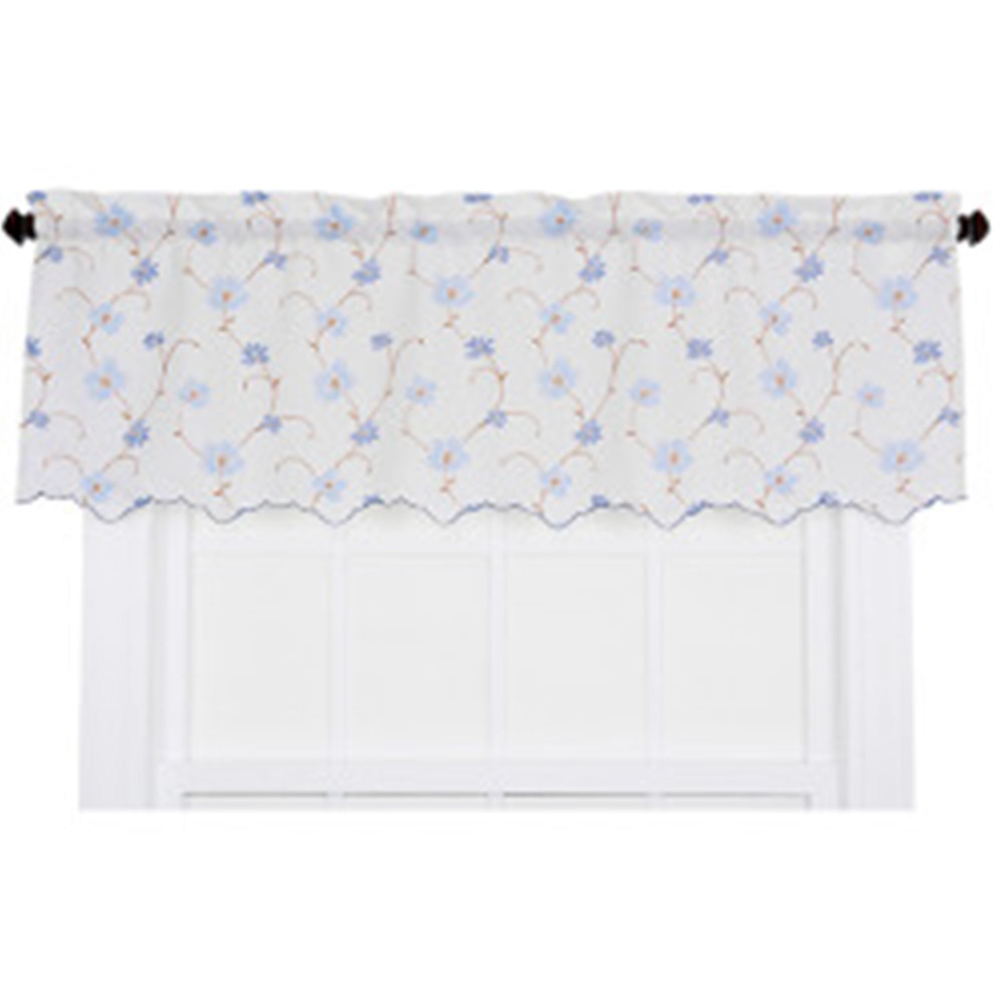 Zoe Blue Floral Crushed Taffeta Rod Pocket Valance