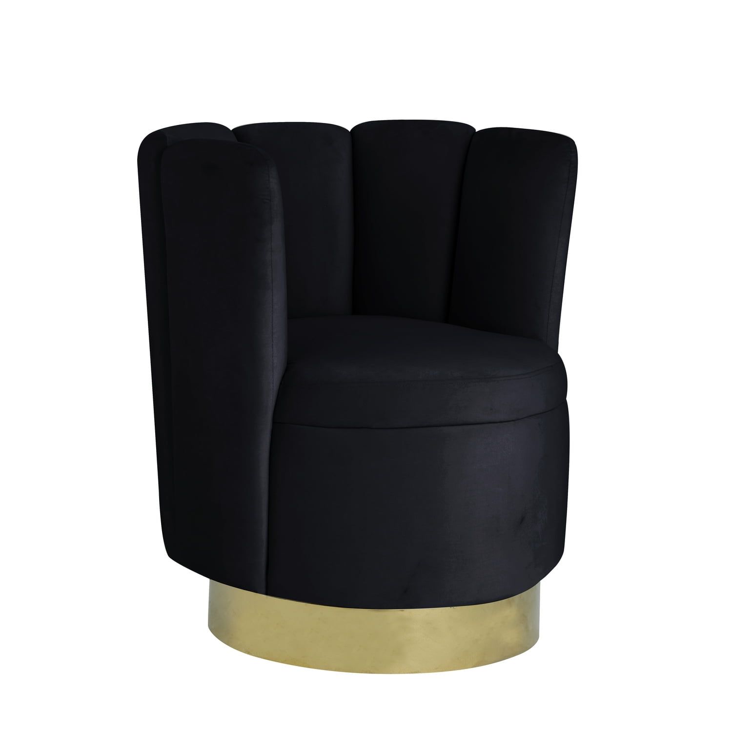 Black Velvet Swivel Barrel Accent Chair with Gold Base