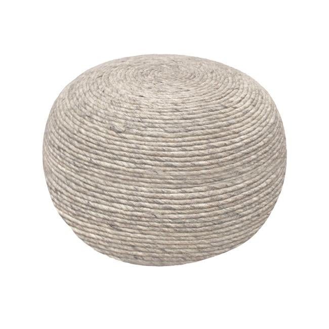 Ivory Round Wool Pouf with Polyester Fill