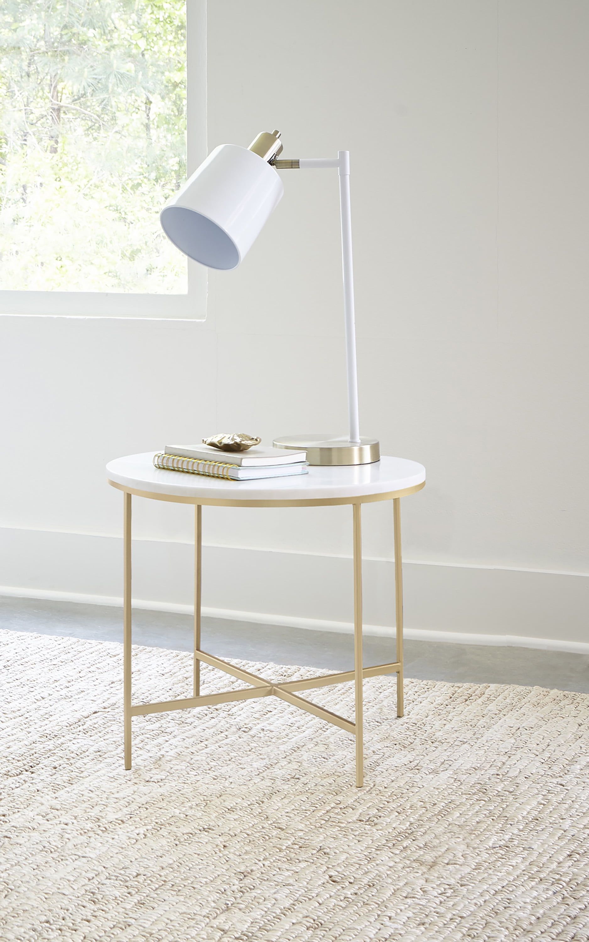 Round White Marble Top End Table with Gold Metal Base