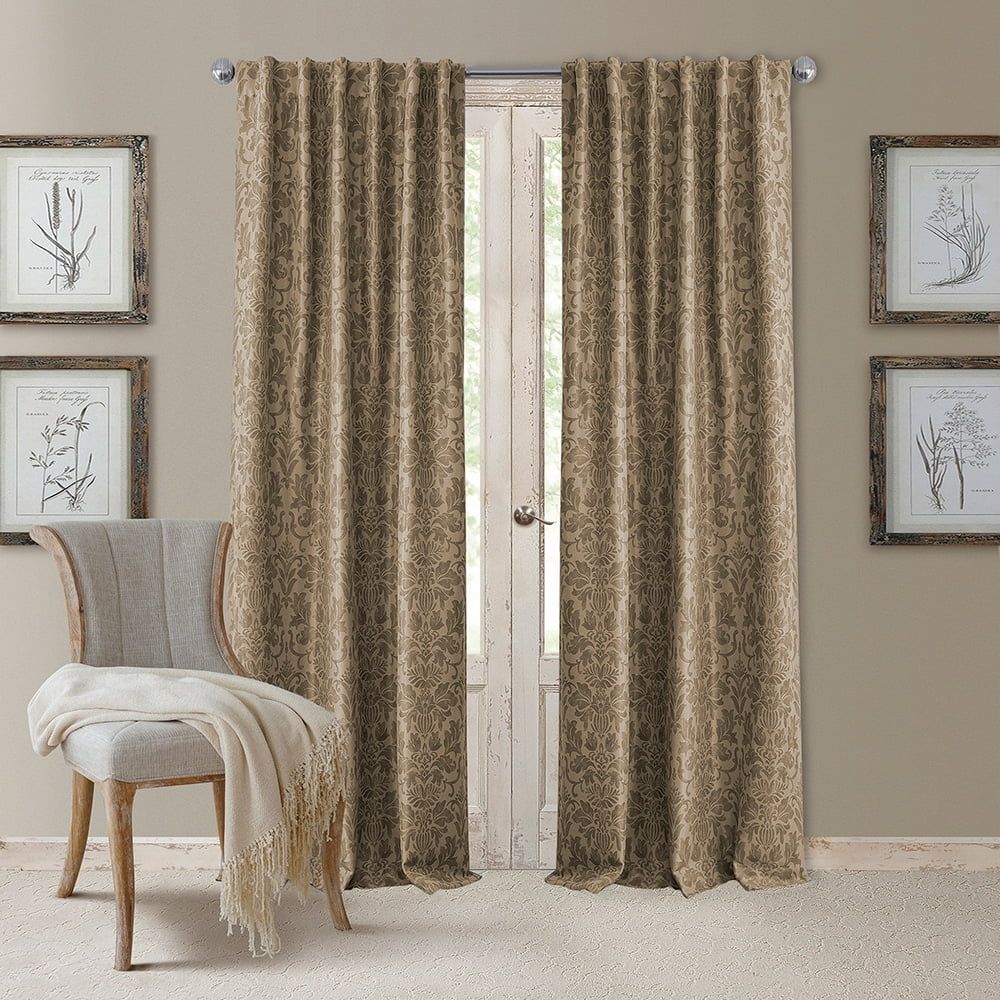 Taupe Damask Blackout Polyester Drape Panel 52" x 108"