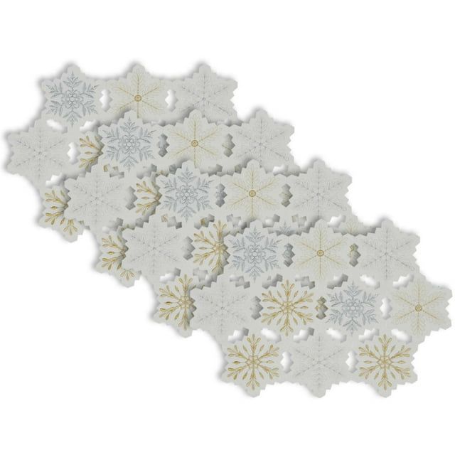Silver and Gold Embroidered Snowflake Polyester Placemats, Set of 4