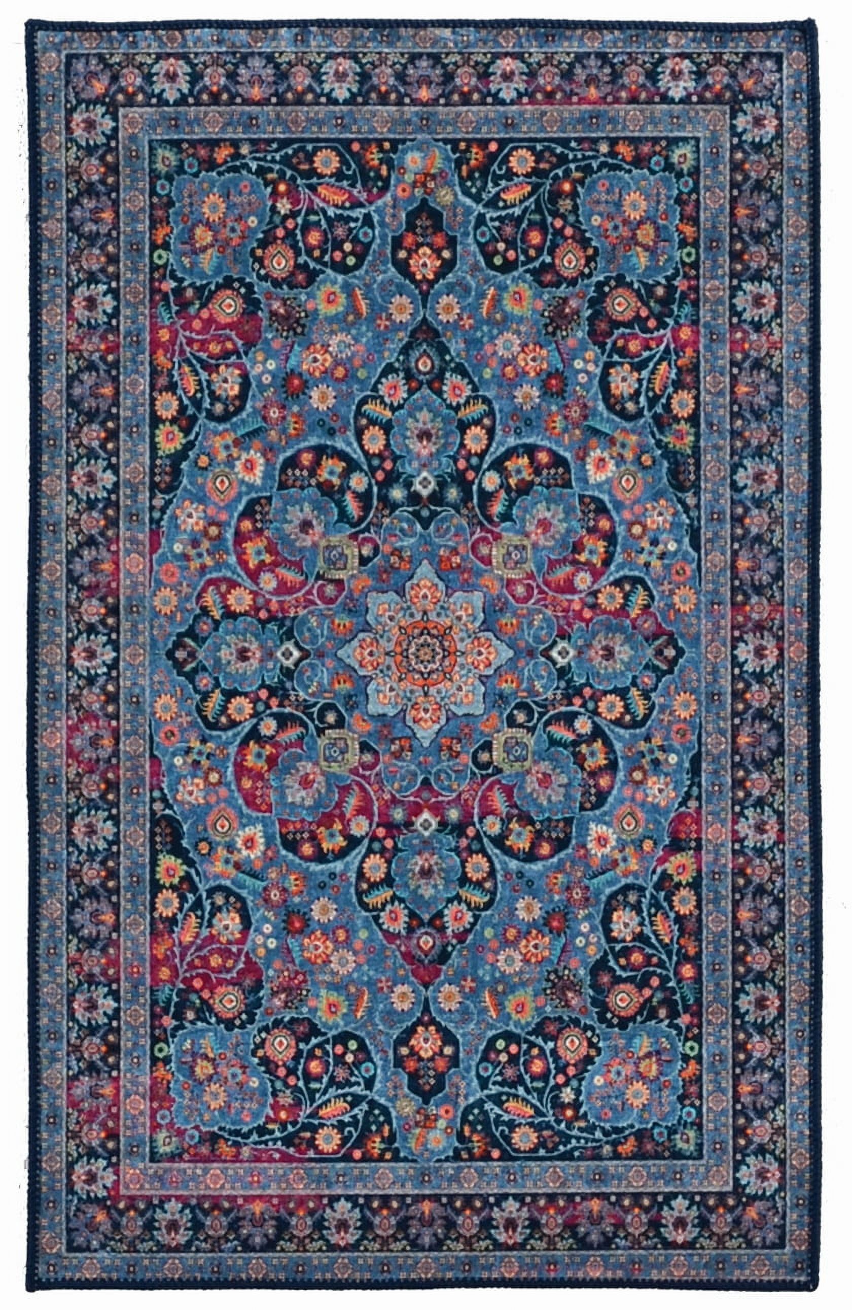 Handmade Blue Silk and Synthetic Traditional Rug 5' x 7'