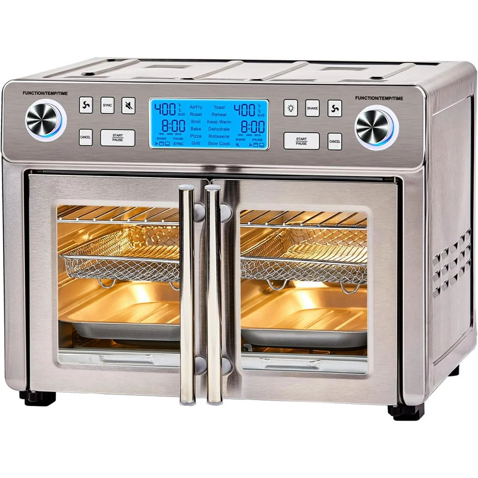 Stainless Steel Dual Basket Electric Air Fryer Oven with French Door