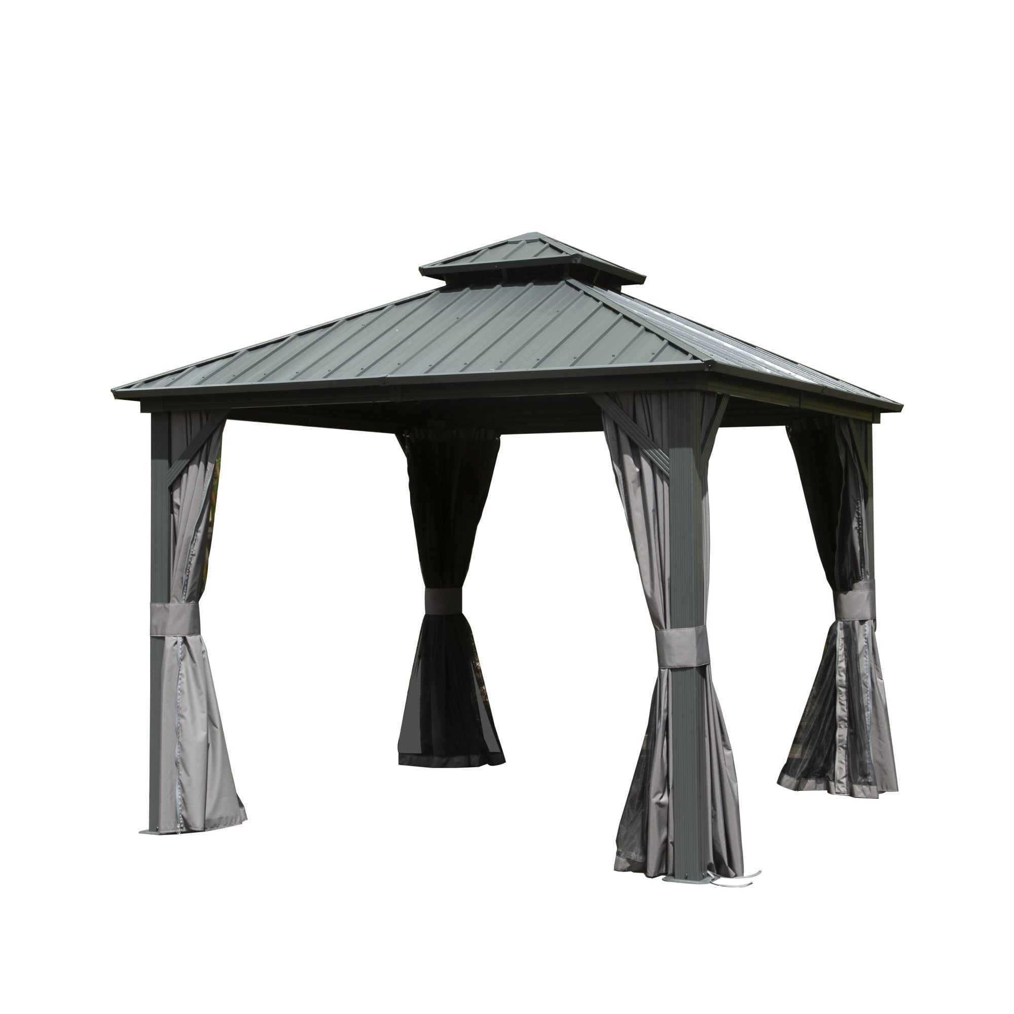 10' x 10' Gray Aluminum Patio Gazebo with Curtains and Netting