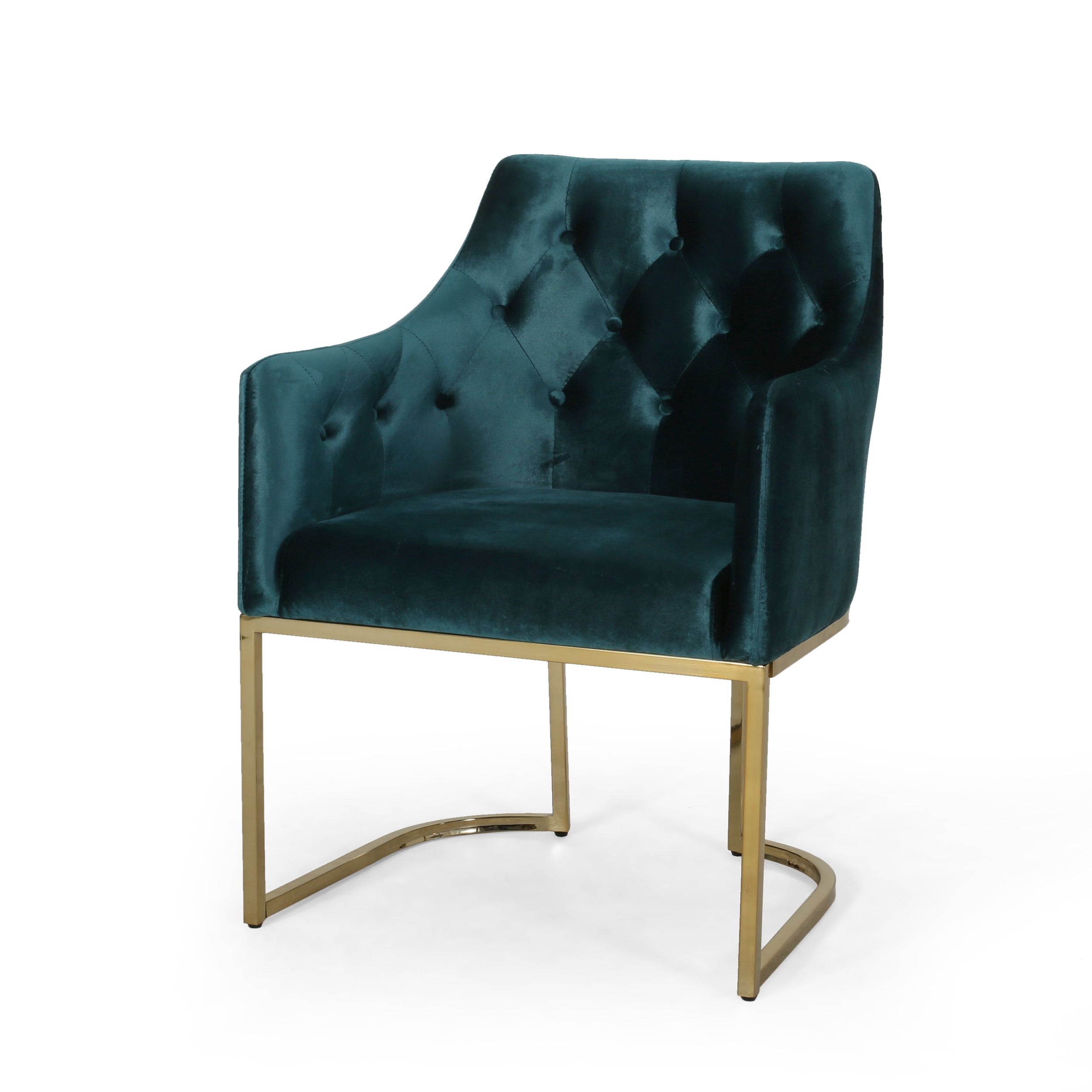 Emerton Modern Glam Velvet Tufted Accent Chair in Teal and Gold