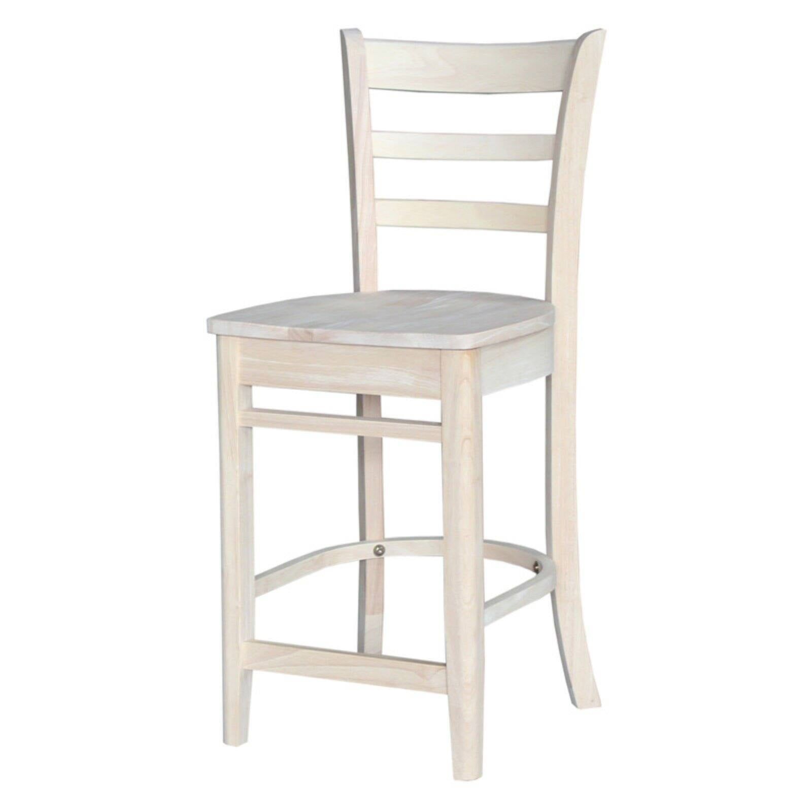 Emily Solid Parawood Counter Height Stool, 24" Seat, Unfinished