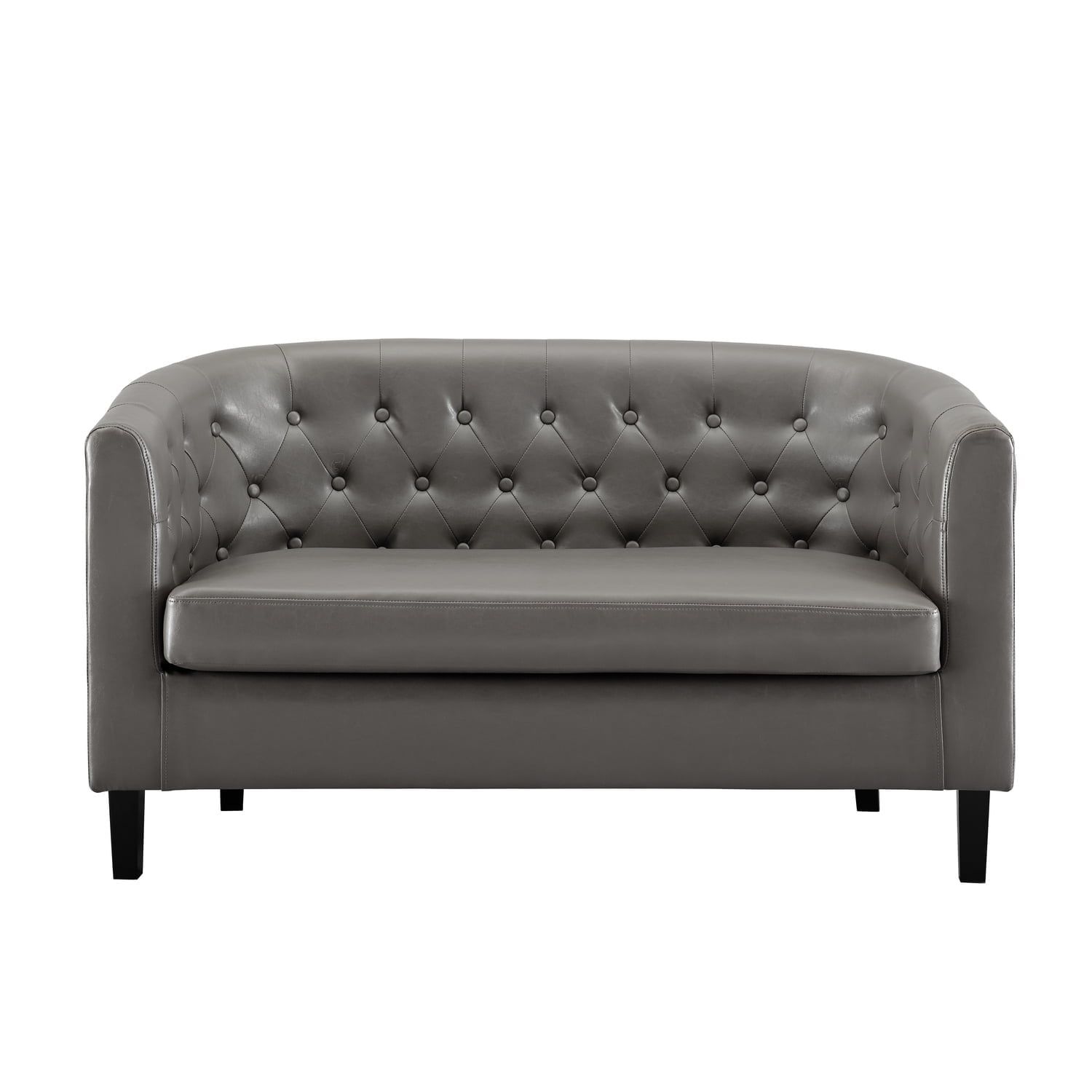 Emma 49'' Gray Faux Leather Tufted Loveseat with Track Arms