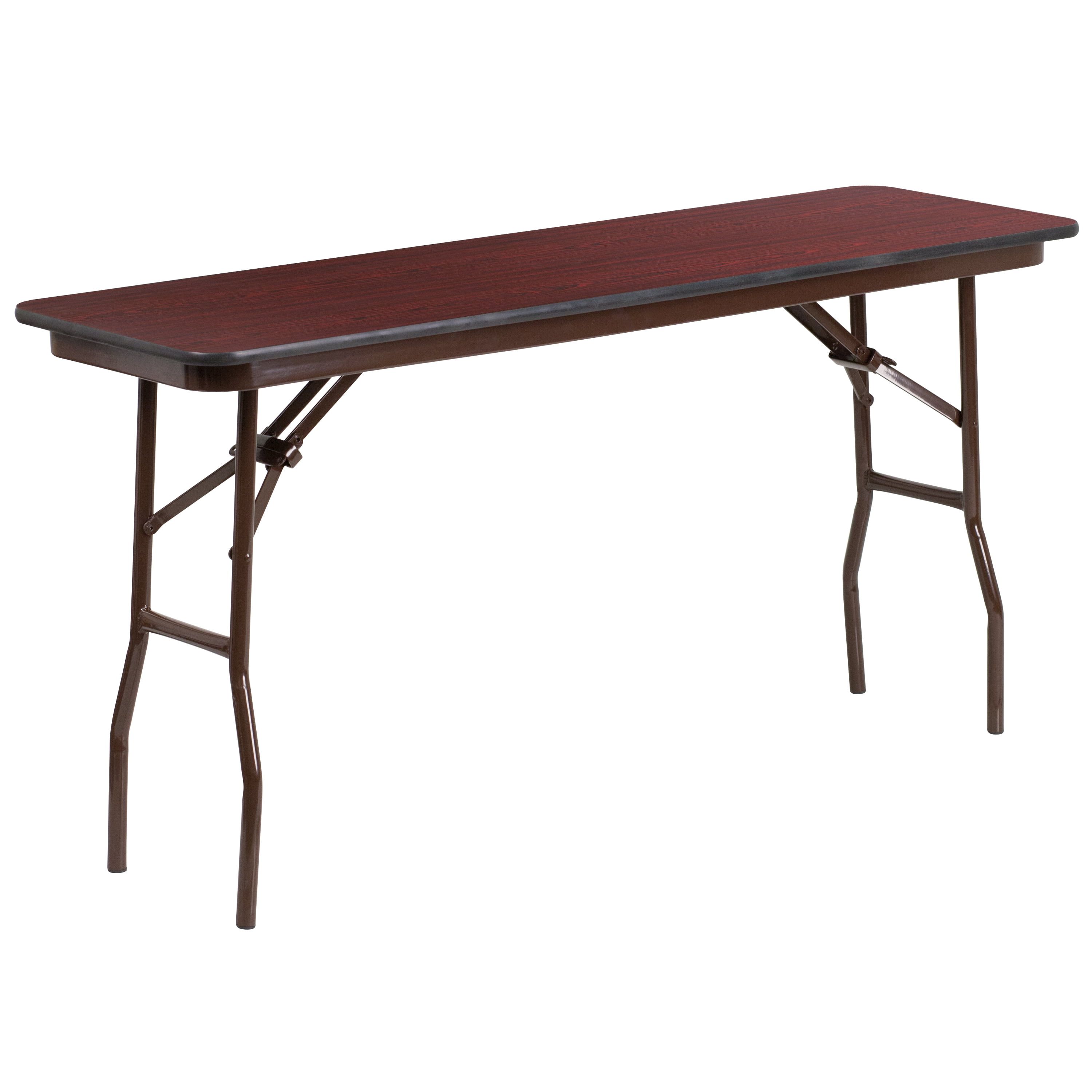 Mahogany Laminate Folding Training Table with Brown Metal Legs