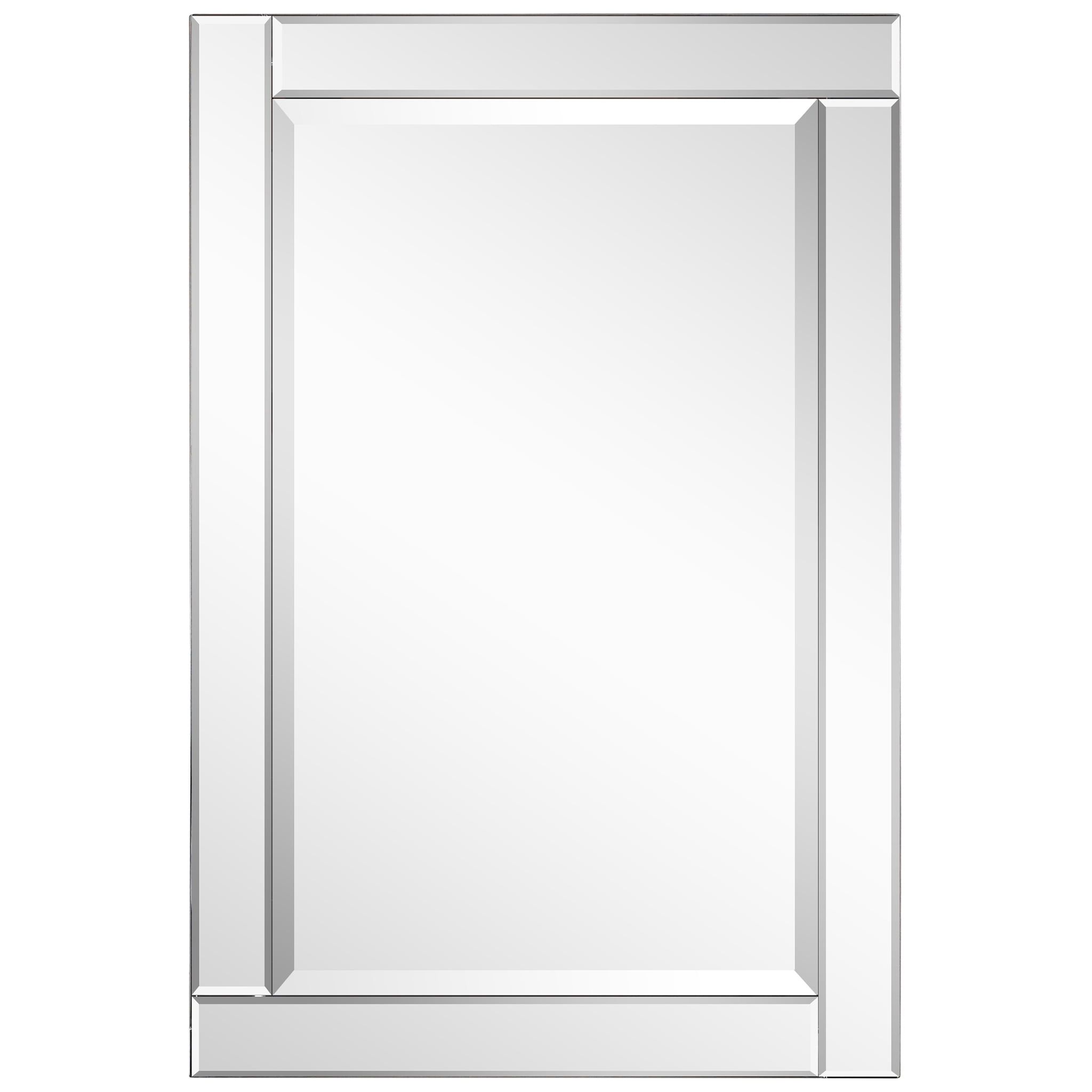 Silver Beveled Rectangular Wall Mirror with Wood Frame