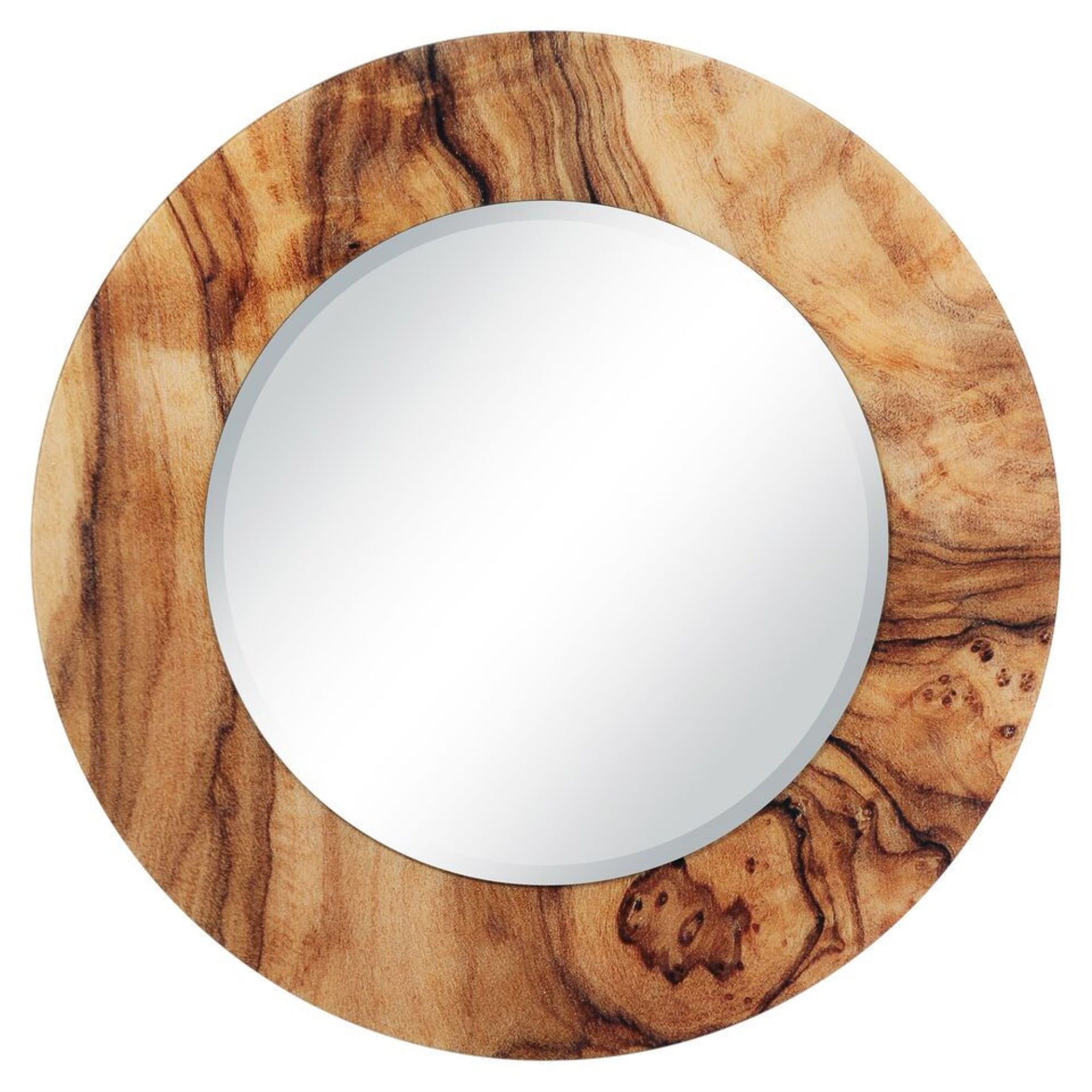 36" Round Beveled Mirror with Forest Print Tempered Glass Frame