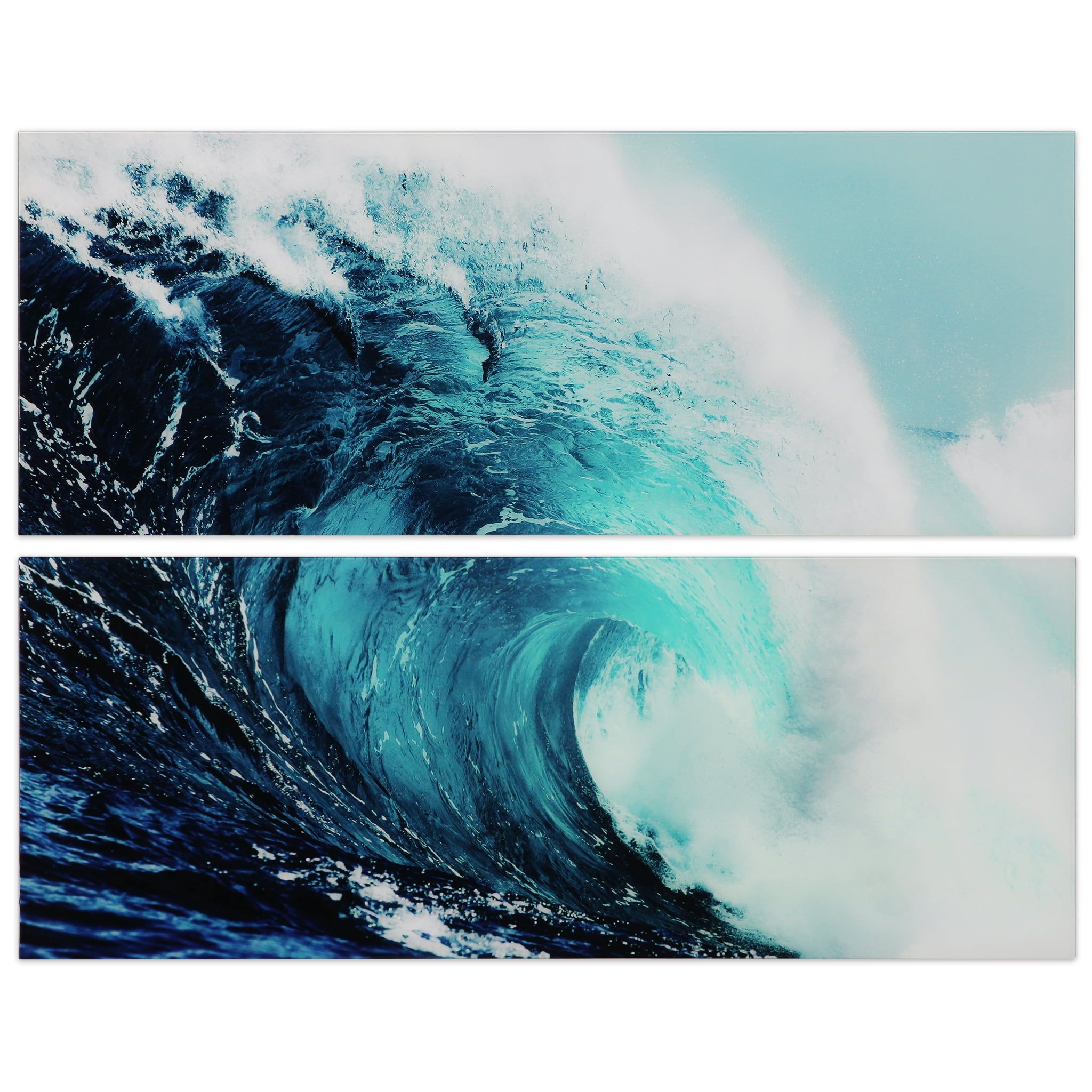 Blue Wave Abstract Tempered Glass Wall Art Set