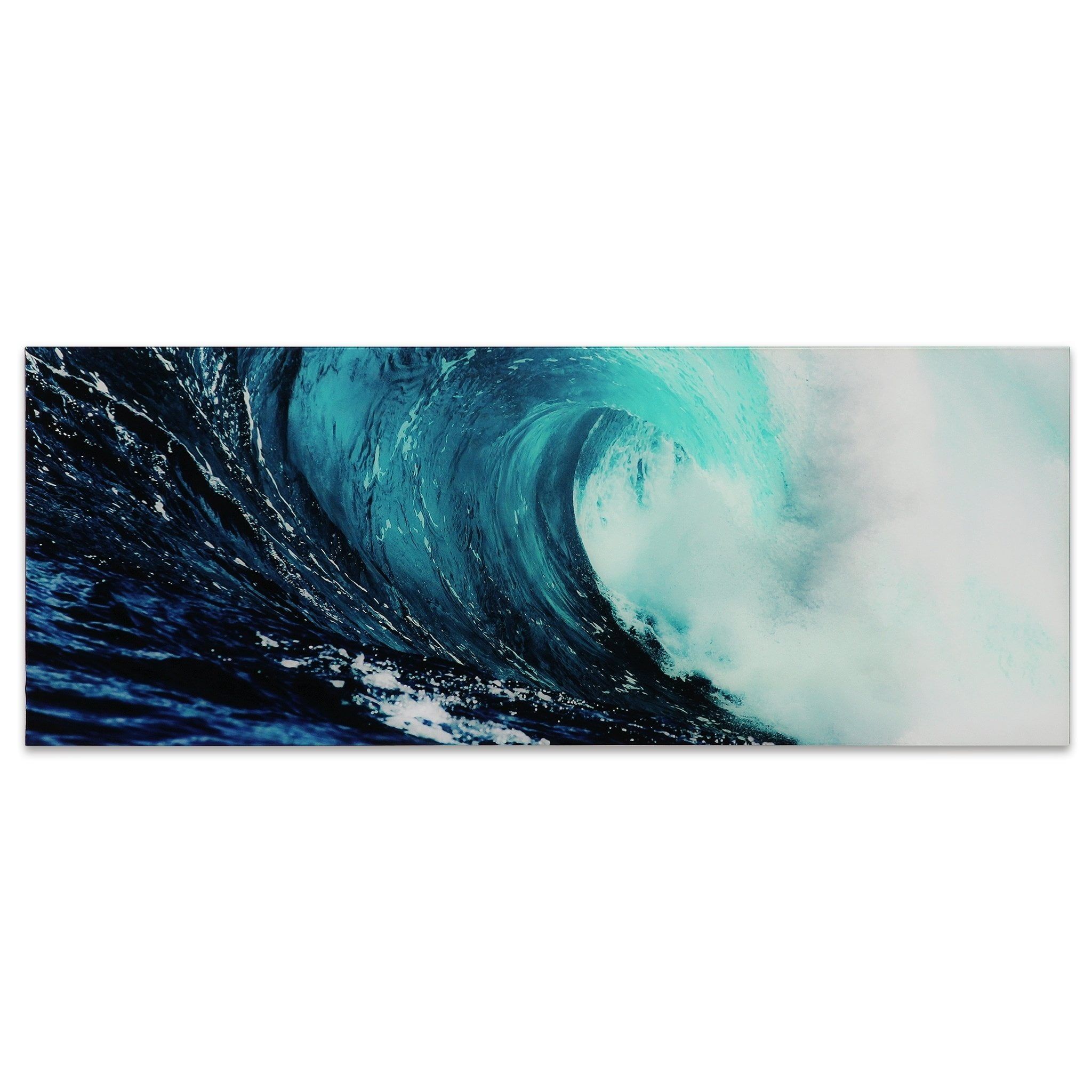 Blue Wave Abstract Tempered Glass Wall Art, 24" x 63"