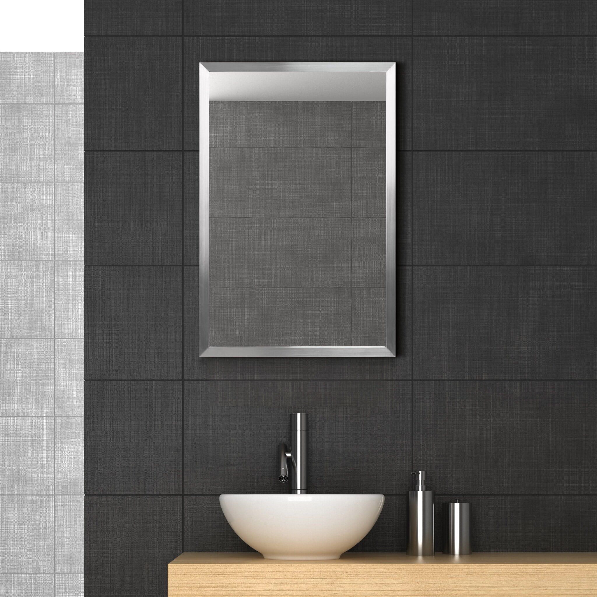 Contempo 20" x 30" Brushed Silver Stainless Steel Wall Mirror