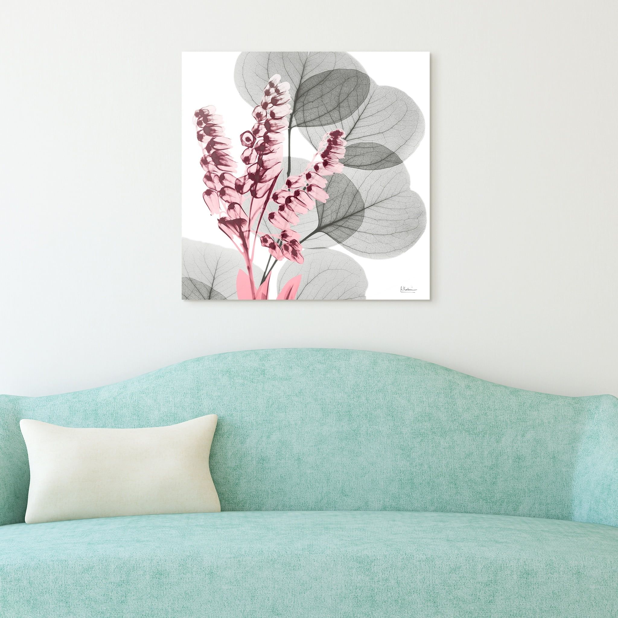 Pink and Gray Eucalyptus Bush Tempered Glass Wall Art, 24" x 24"