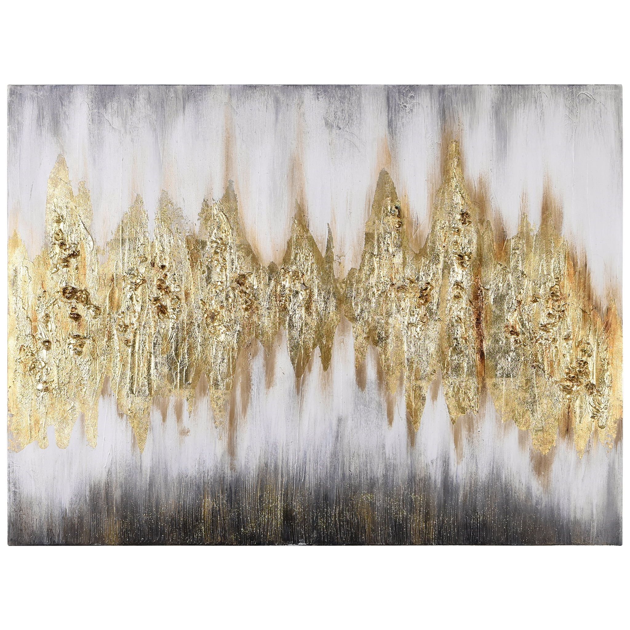 Gold and Silver Textured Abstract Hand-Painted Canvas Wall Art