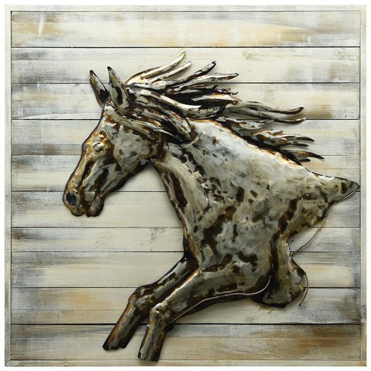 Golden Horse Hand Painted Iron and Wood Wall Sculpture