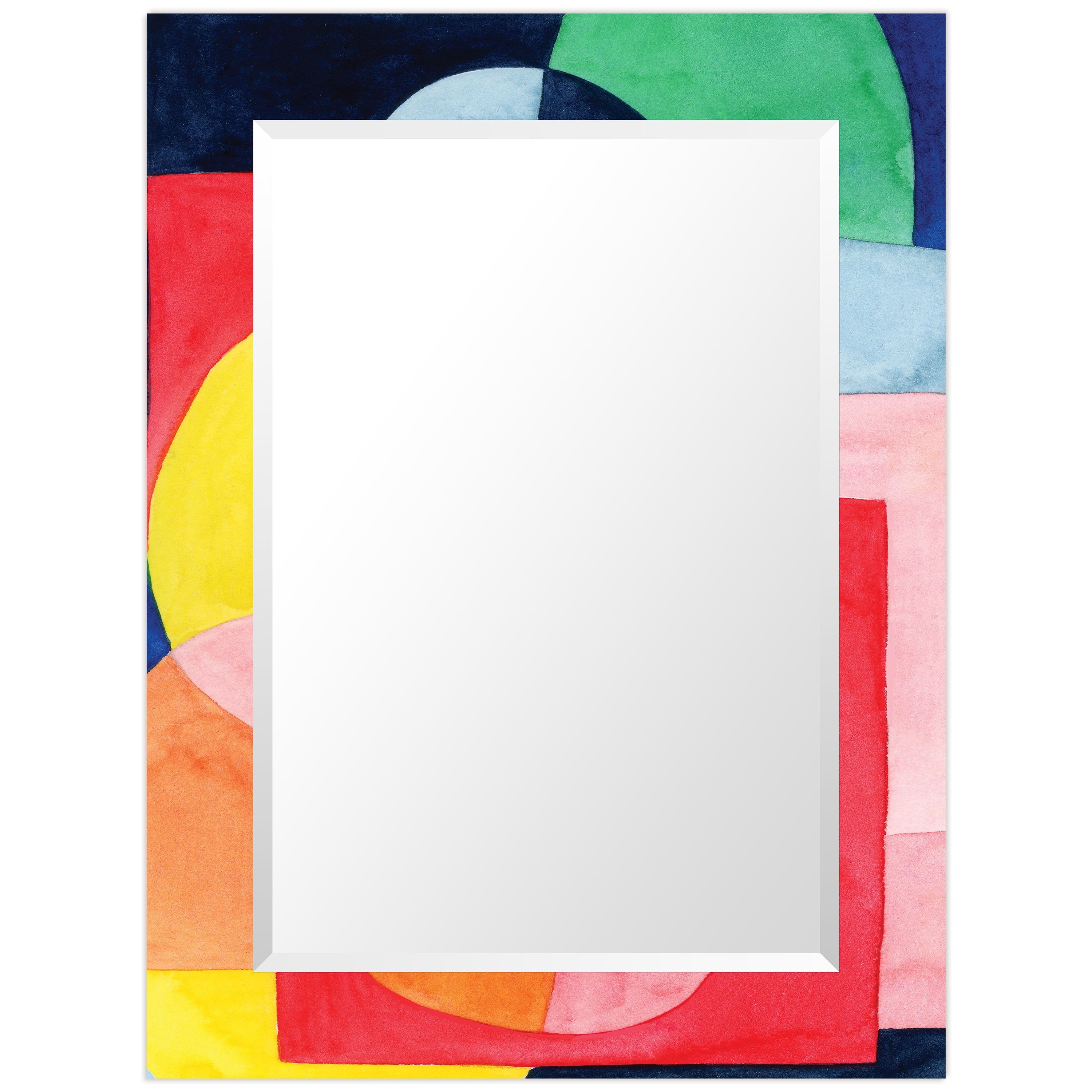 Colorful Rectangular Frameless Beveled Wall Mirror with Abstract Design