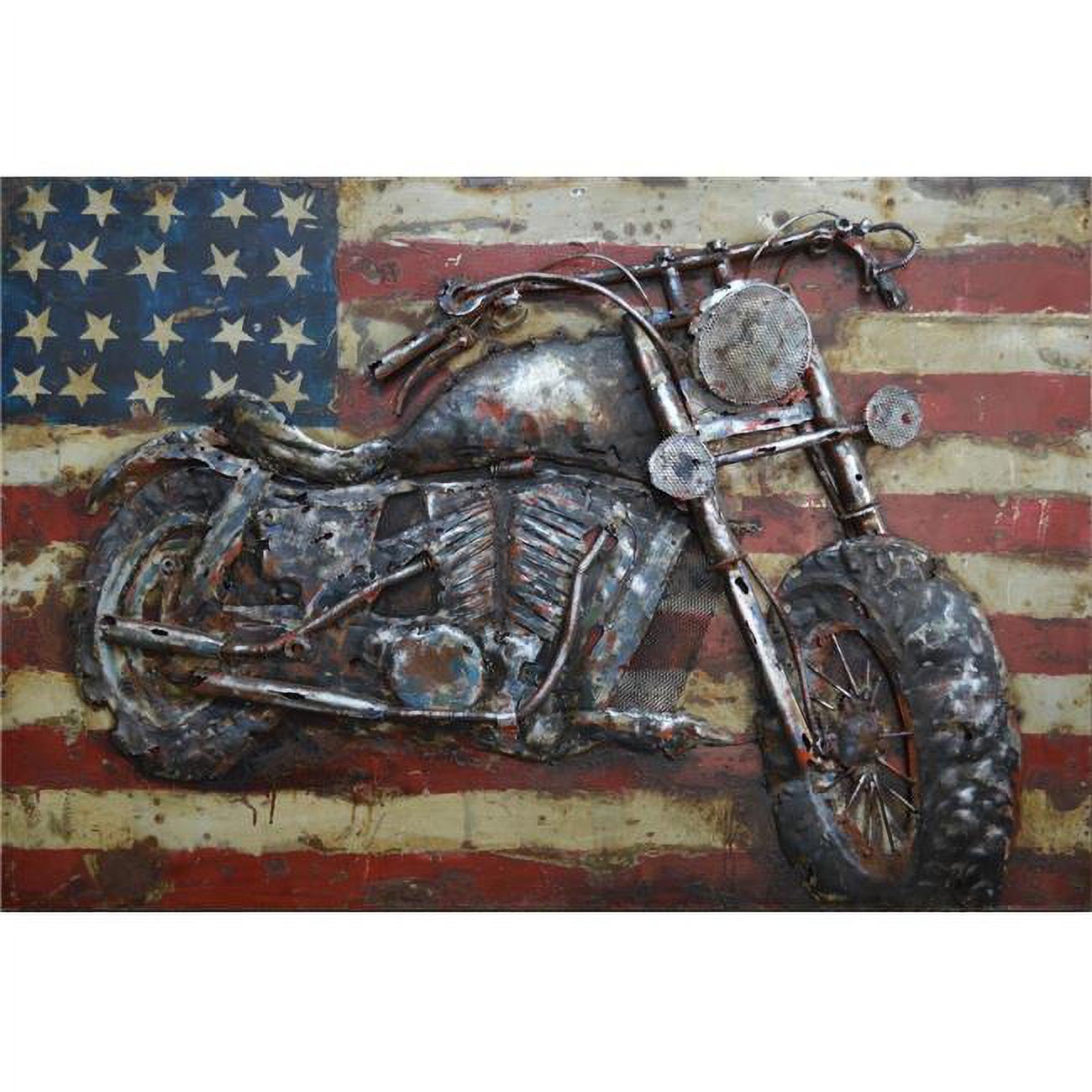 Patriotic Motorcycle Mixed Media Iron Wall Sculpture