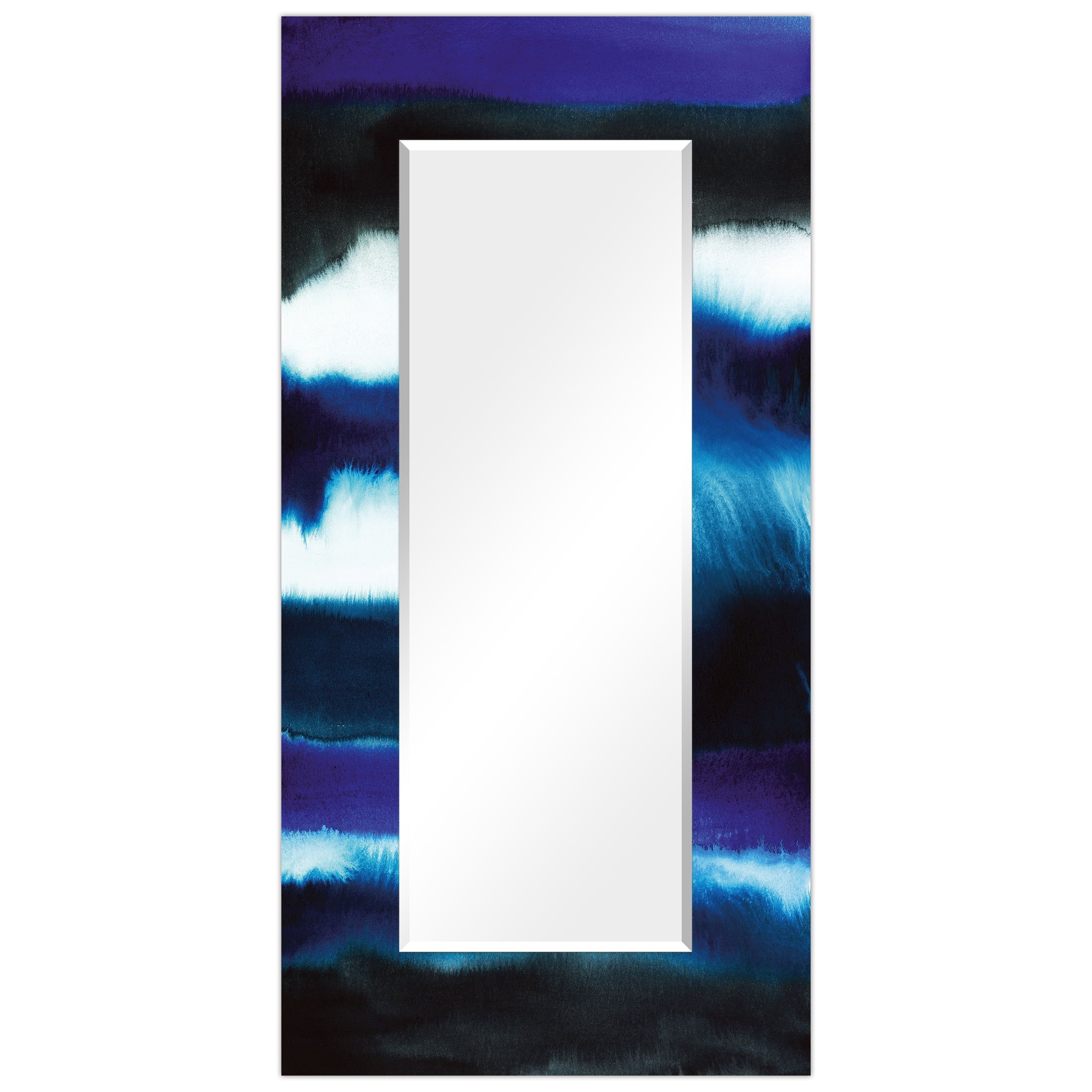 72" x 36" Frameless Blue and Black Tempered Glass Vanity Mirror