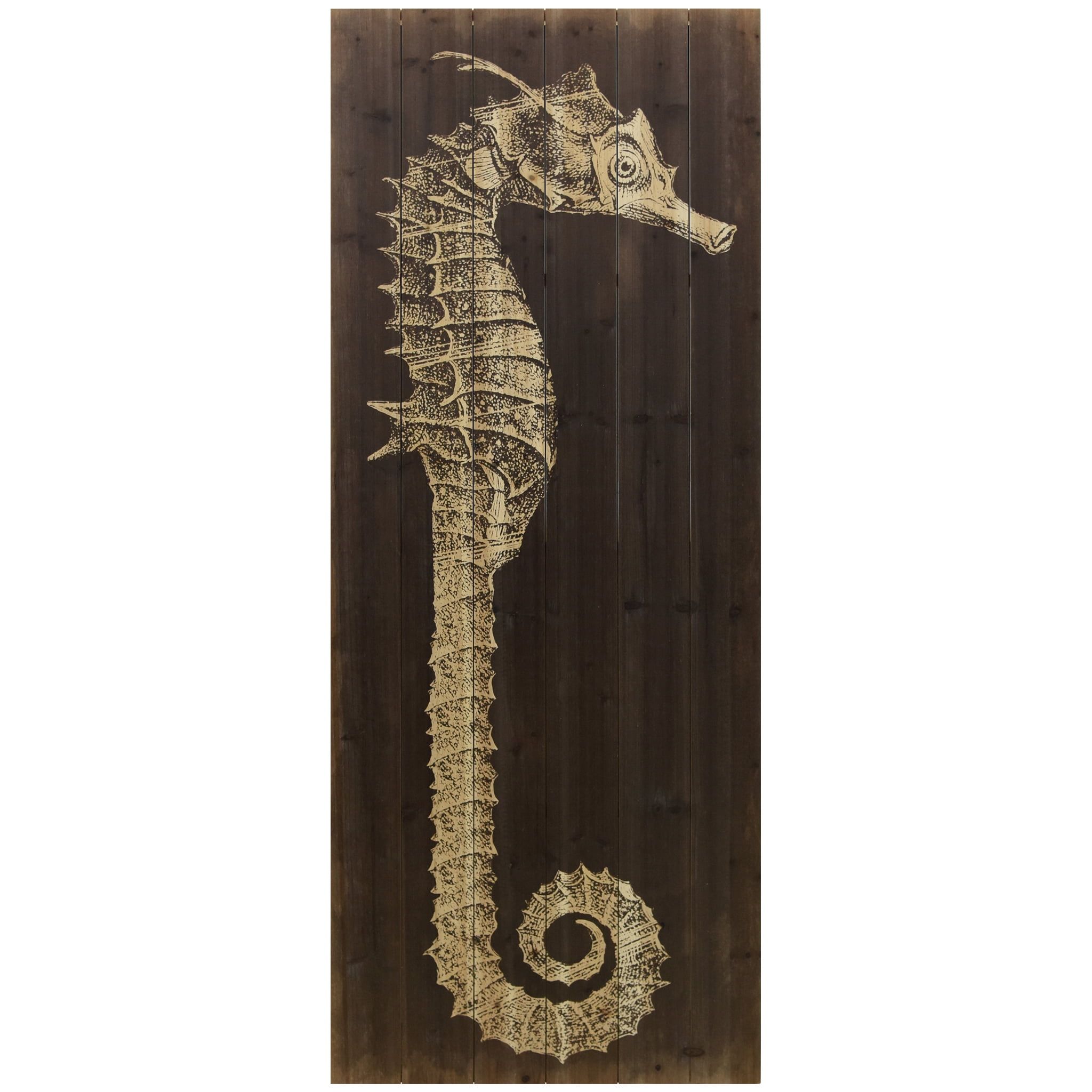 Seahorse Print on Rustic Fir Wood Wall Art, 60" x 24"