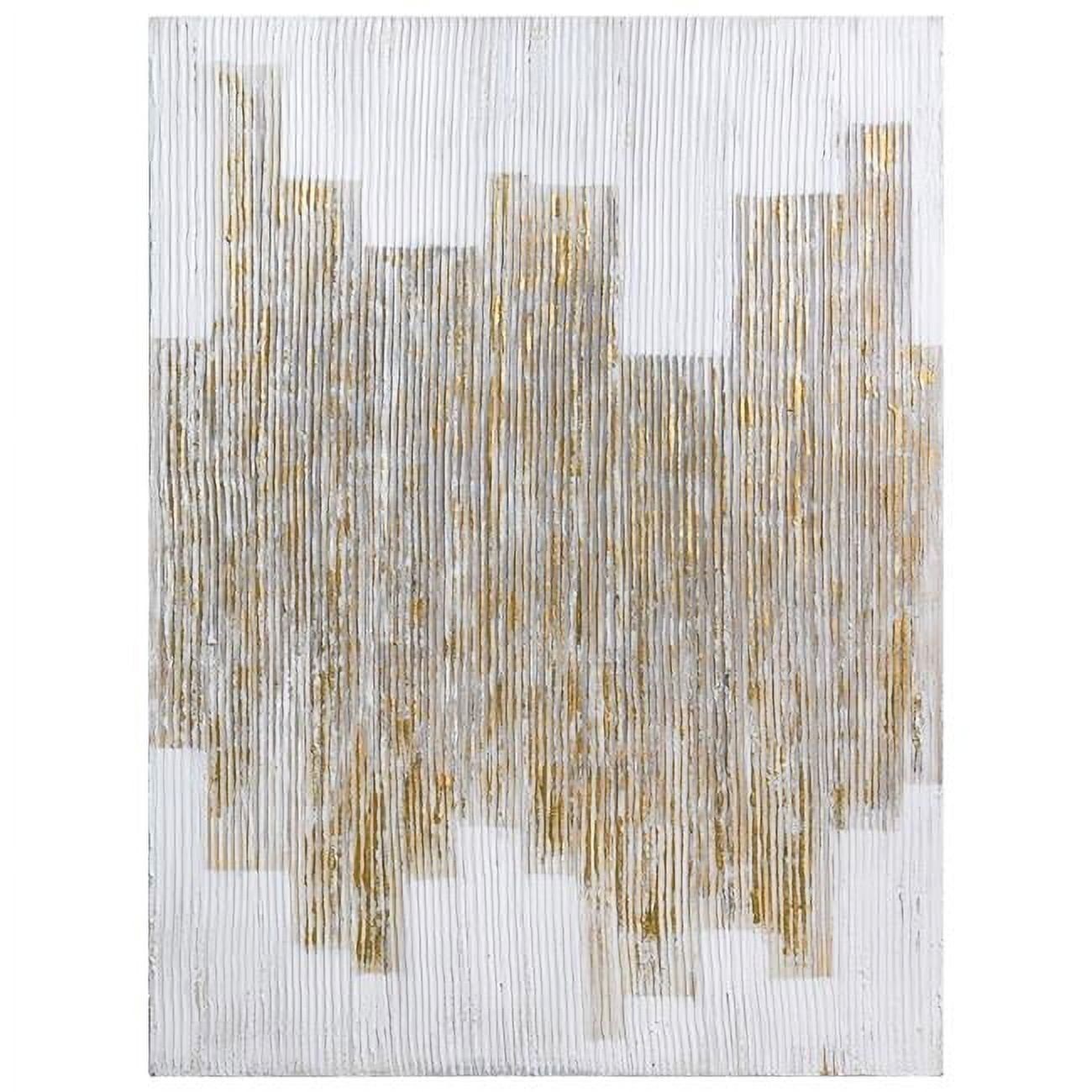 The City White and Gold Abstract Hand Painted Canvas Wall Art, 40" x 30"