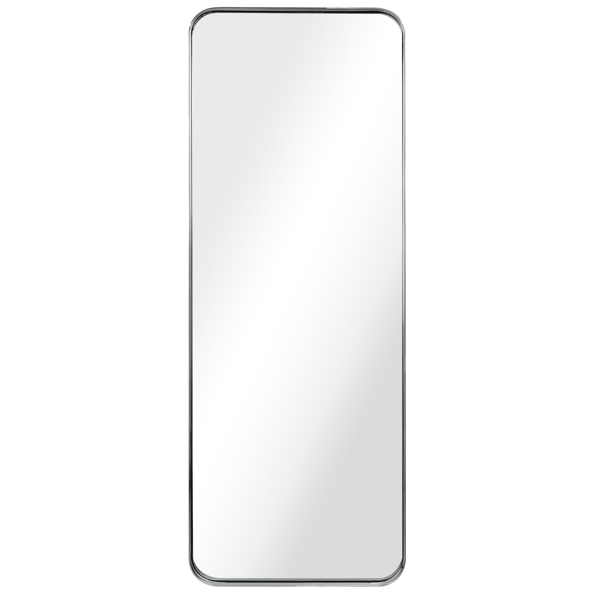 Sleek 48"x18" Polished Silver Stainless Steel Rectangular Wall Mirror