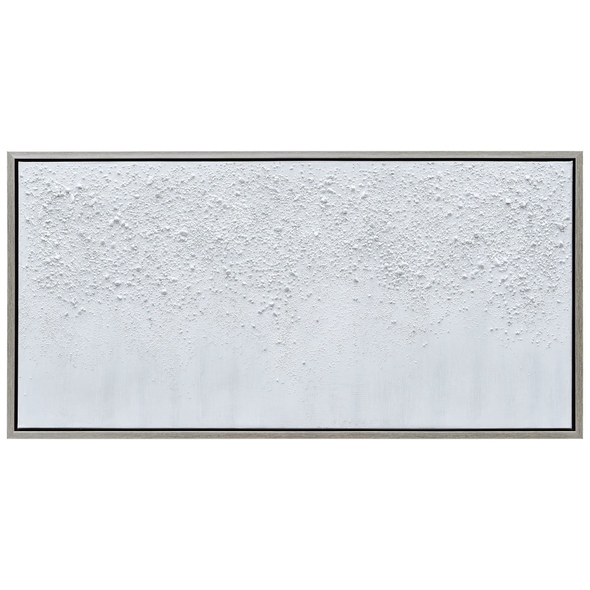 White Snow Abstract Textured Hand Painted Canvas with Silver Frame