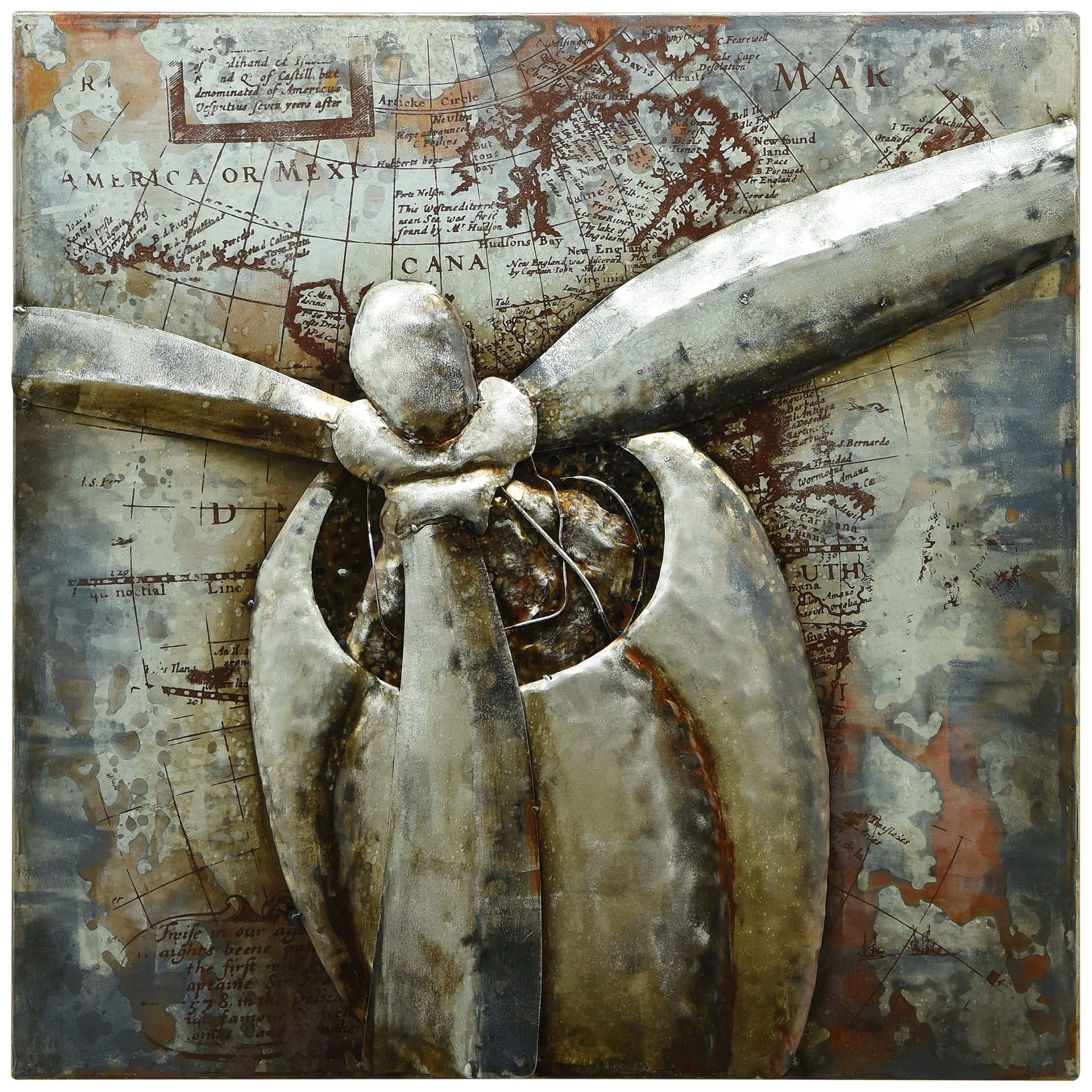 Retro Airplane Mixed Media Iron Wall Art on Canvas