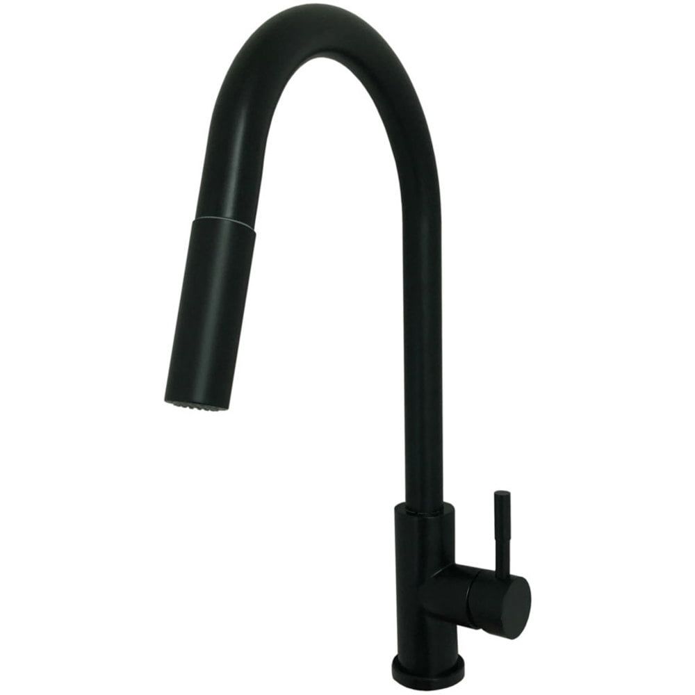 Matte Black Brass 8-Inch Gooseneck Kitchen Faucet with Pull-out Spray