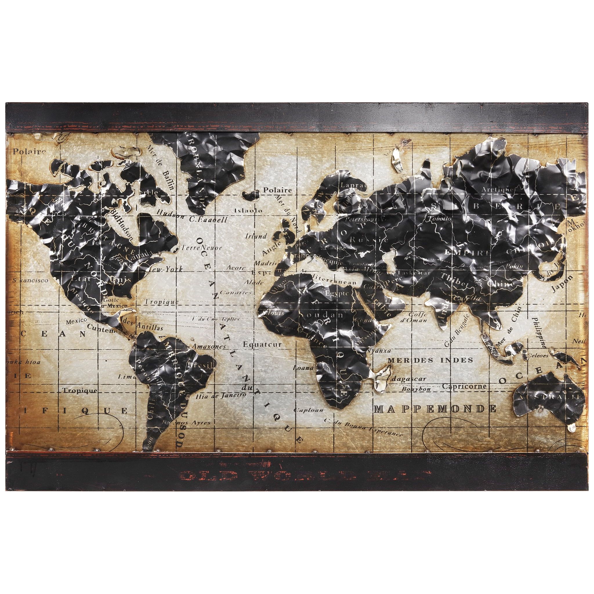 48" x 32" Hand Painted Iron World Map Wall Sculpture