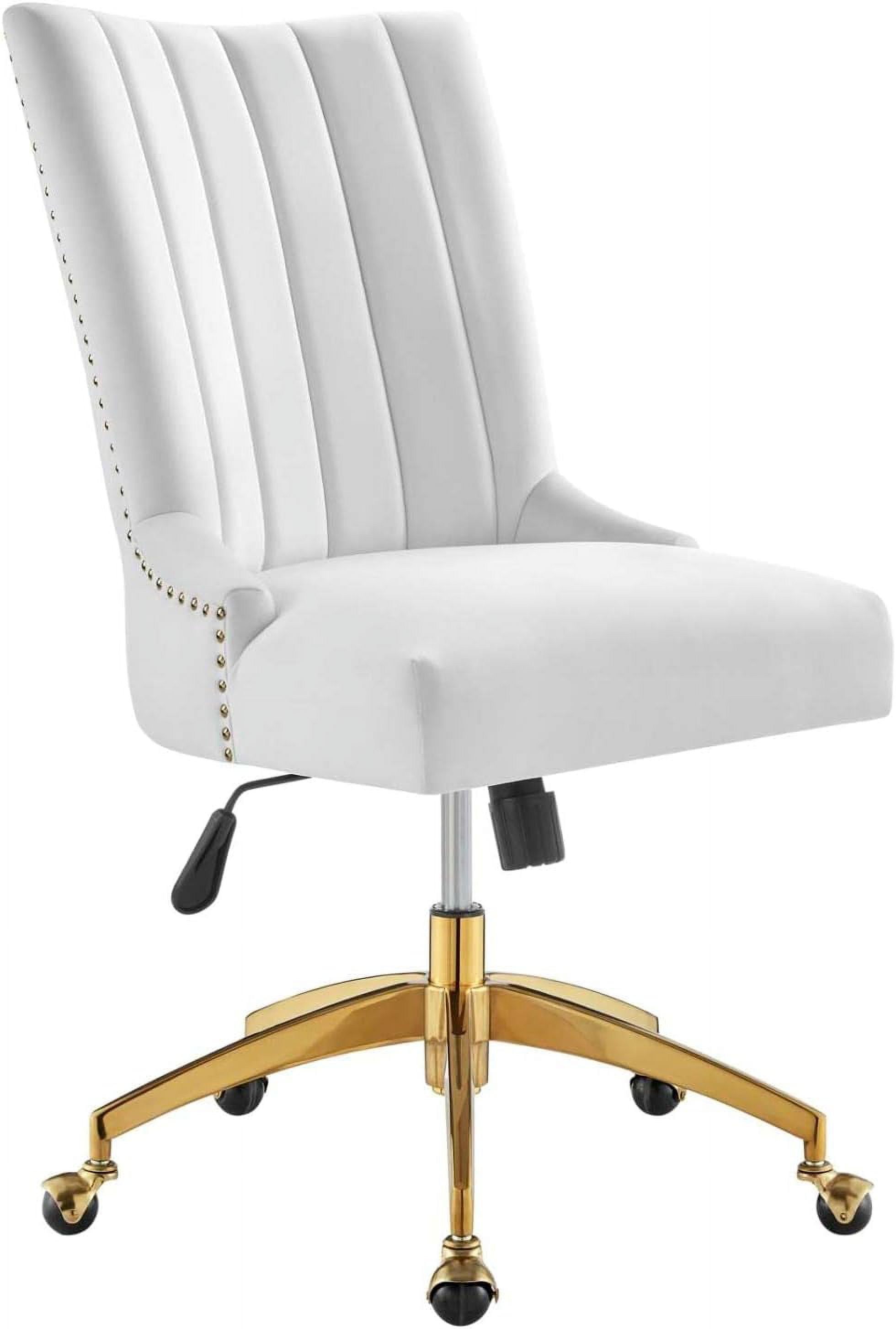 Elegant Gold White Metal Swivel Office Chair with Tufted Velvet