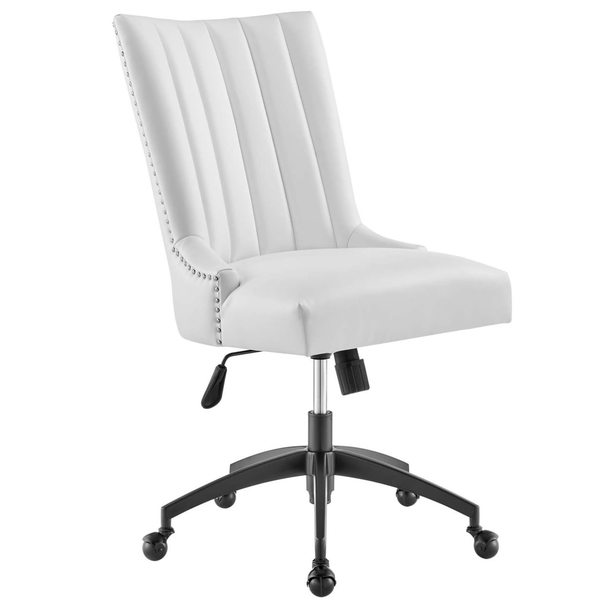 Black and White Vegan Leather Swivel Office Chair