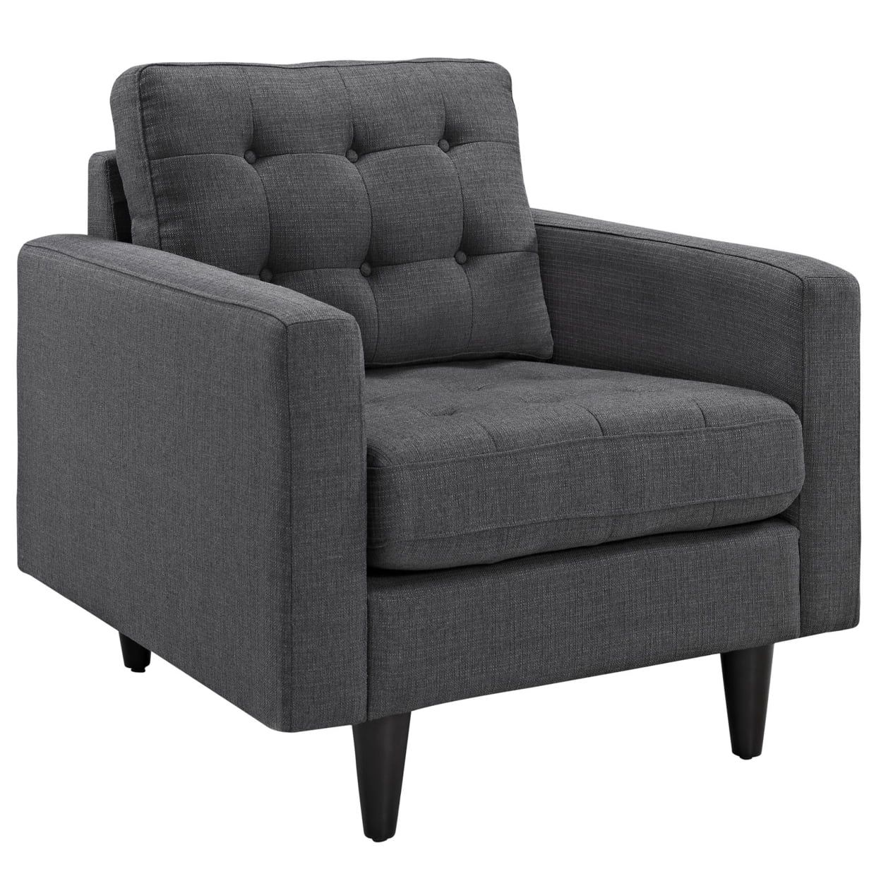 Gray Leather Deep Tufted Modern Armchair