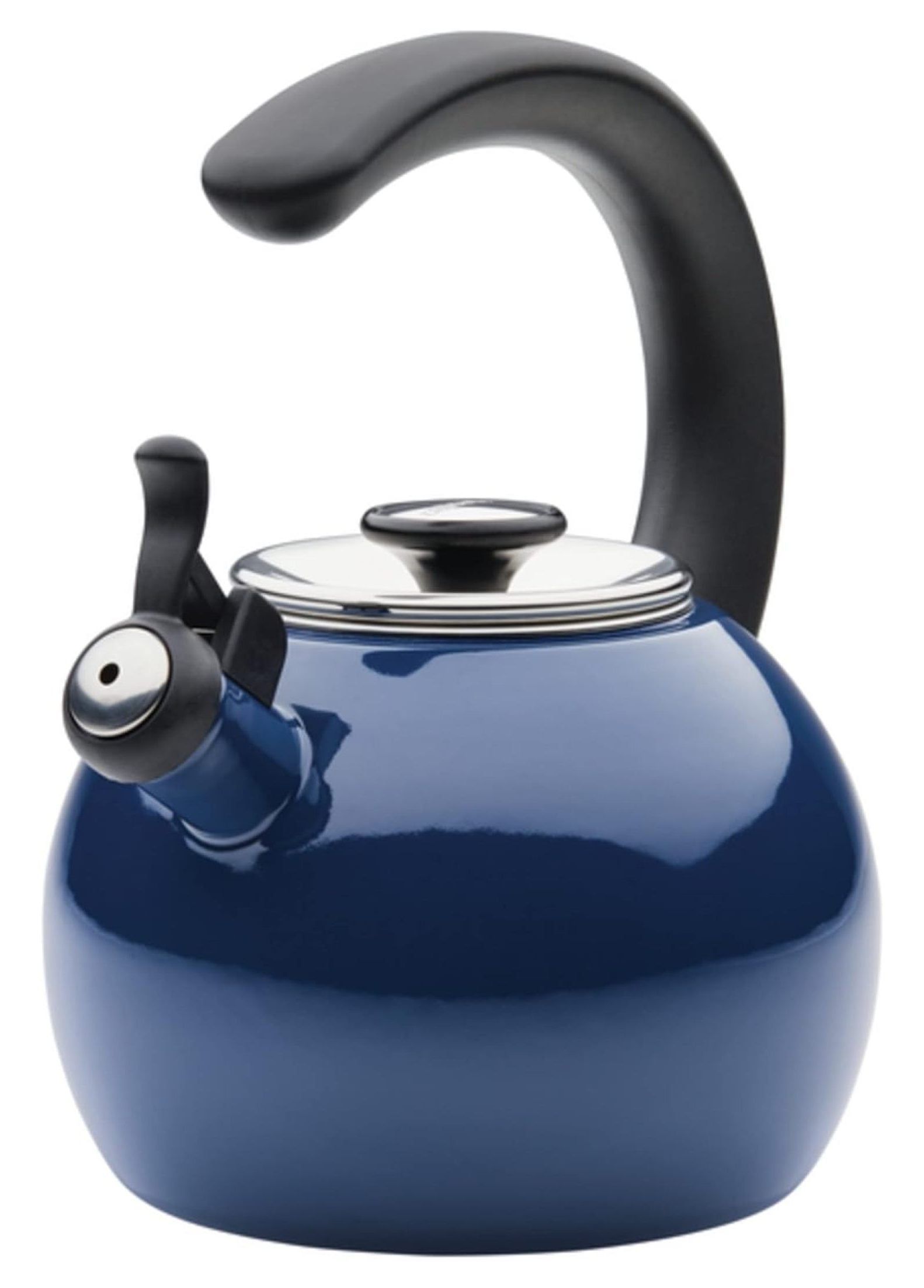 Navy Enamel Steel Whistling Teakettle with Flip-Up Spout, 2-Quart