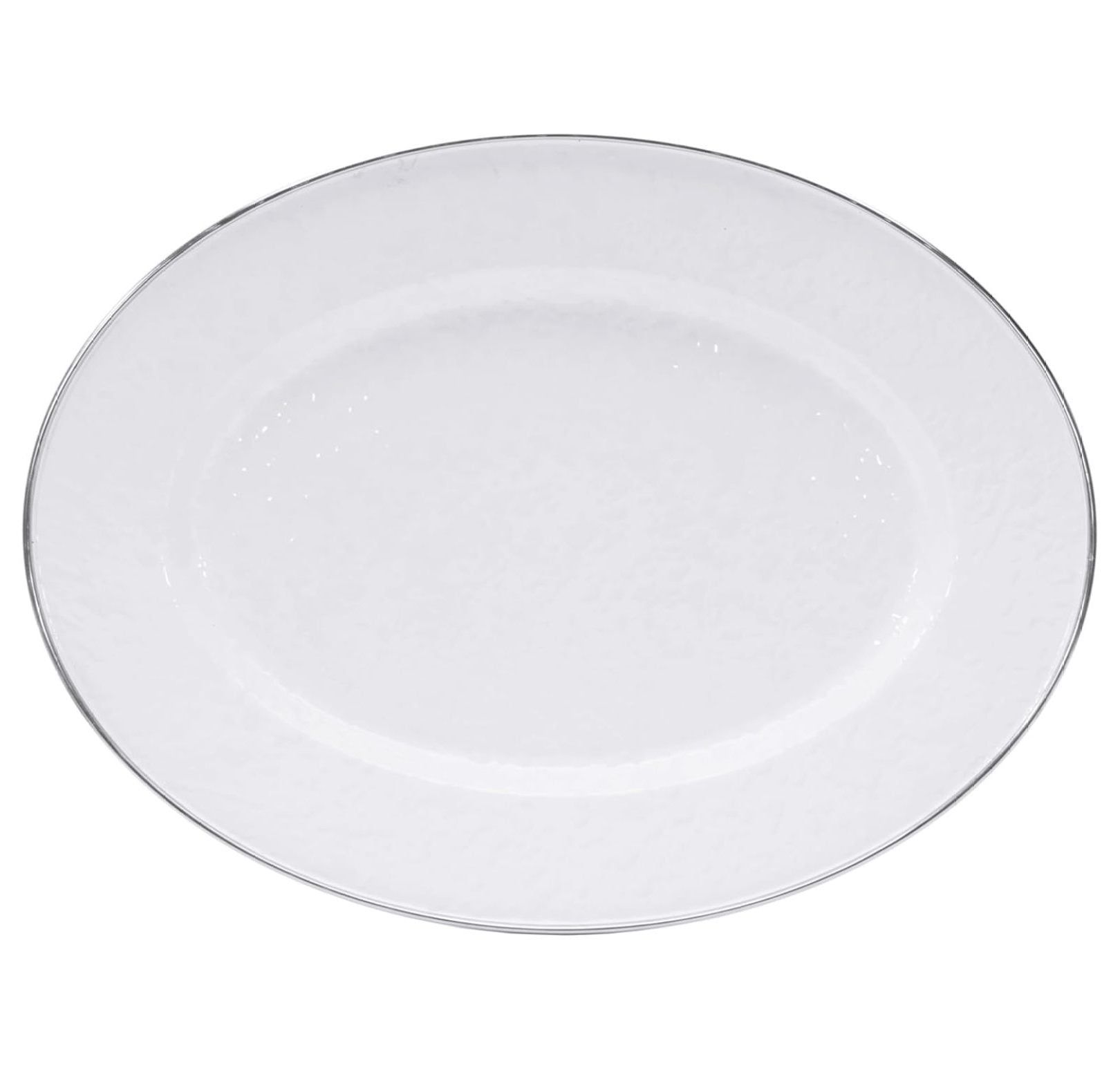 White Ceramic Oval Serving Platter with Stainless Steel Rim