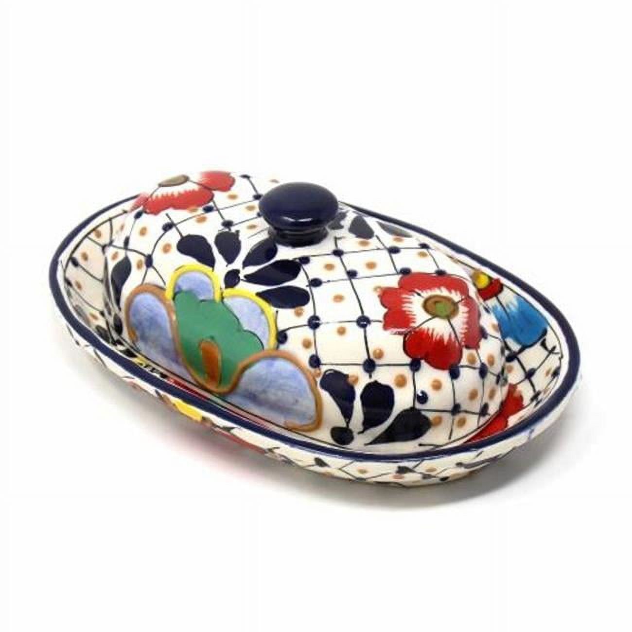 Handmade Mexican Floral Ceramic Butter Dish, 10-inch