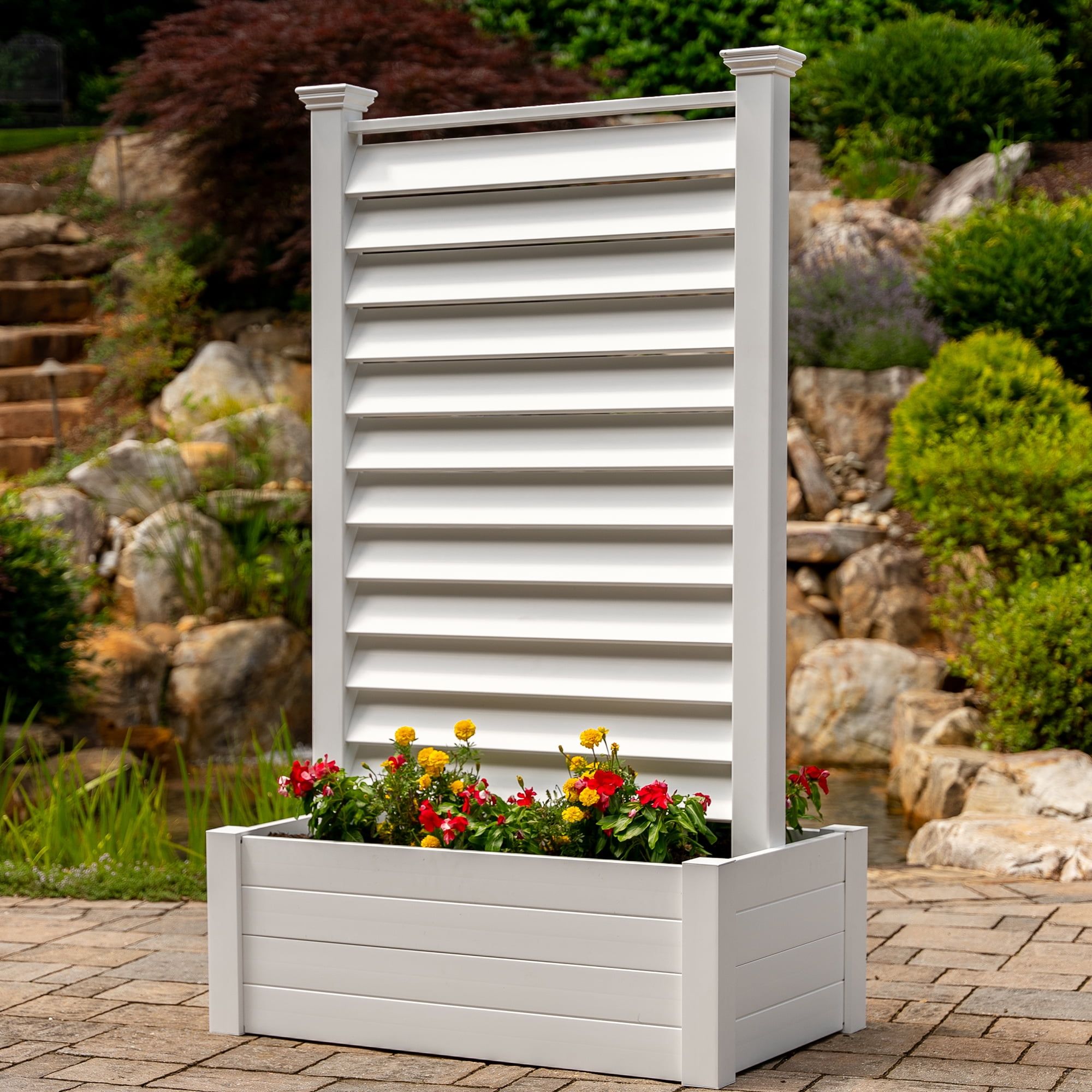 Lexington 6ft White Vinyl Privacy Screen with Planter Box