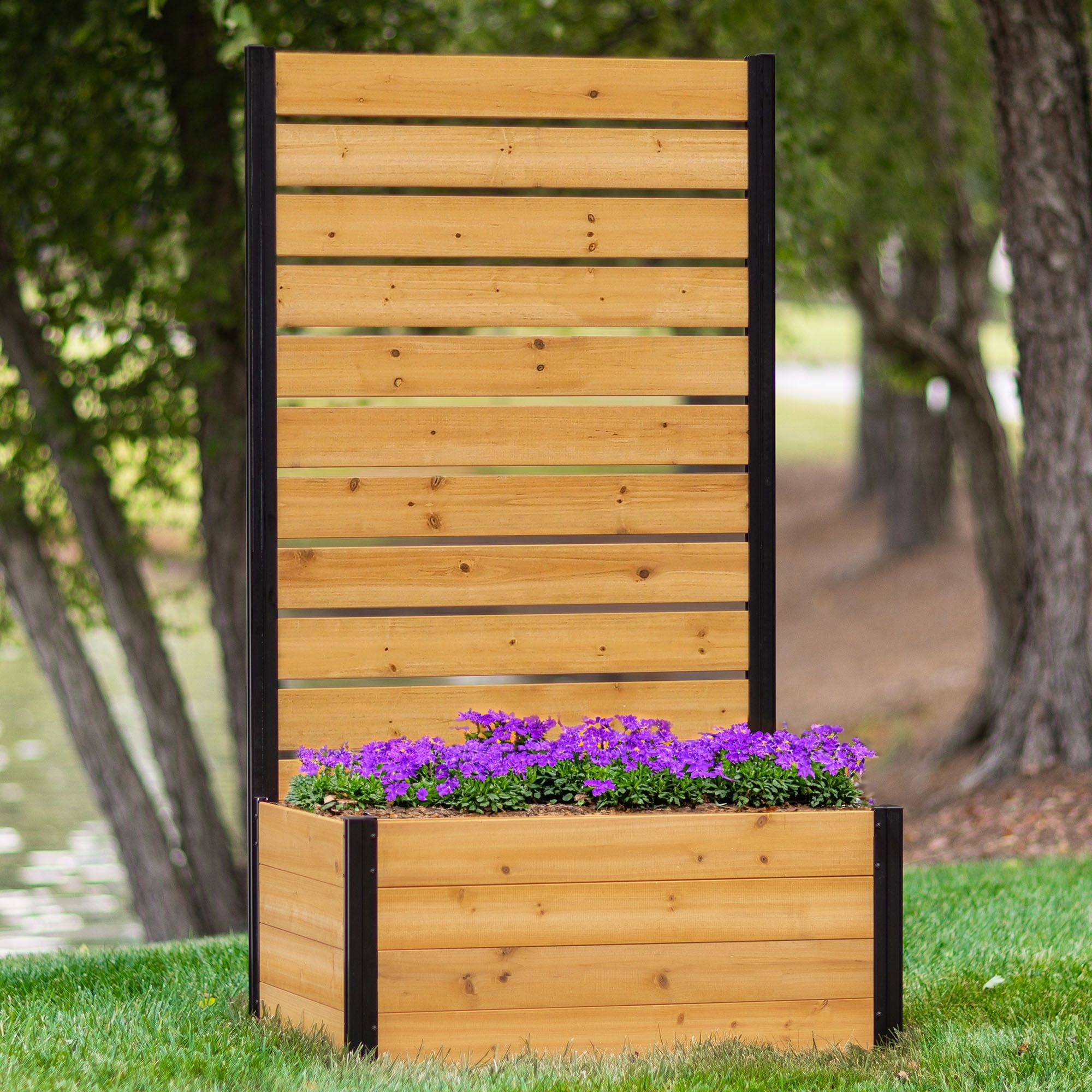 6ft Cedar Privacy Screen with Planter Box for Outdoor Use