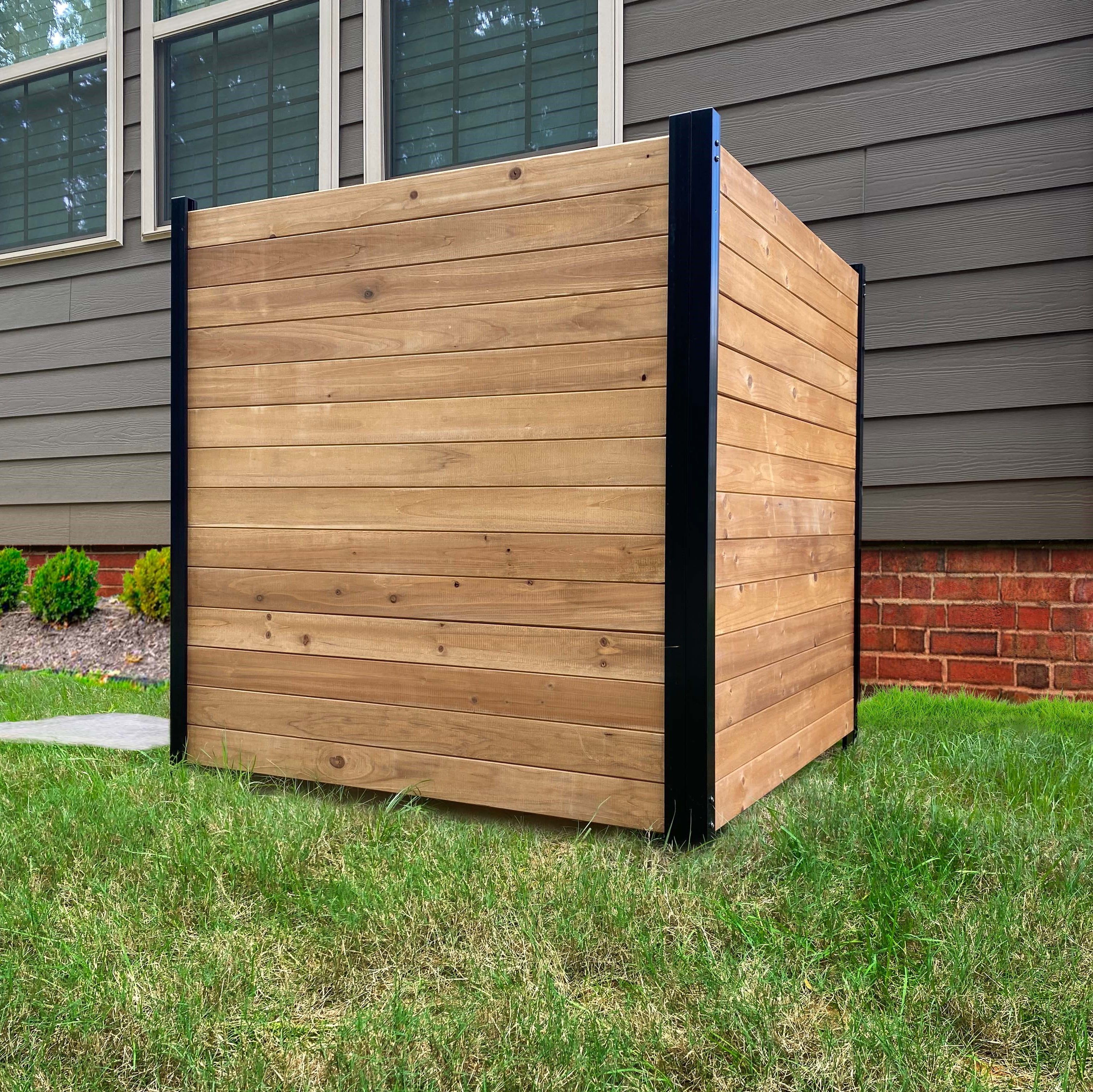 42in H x 38in W Cedar Wood Privacy Screen with Black Metal Frame