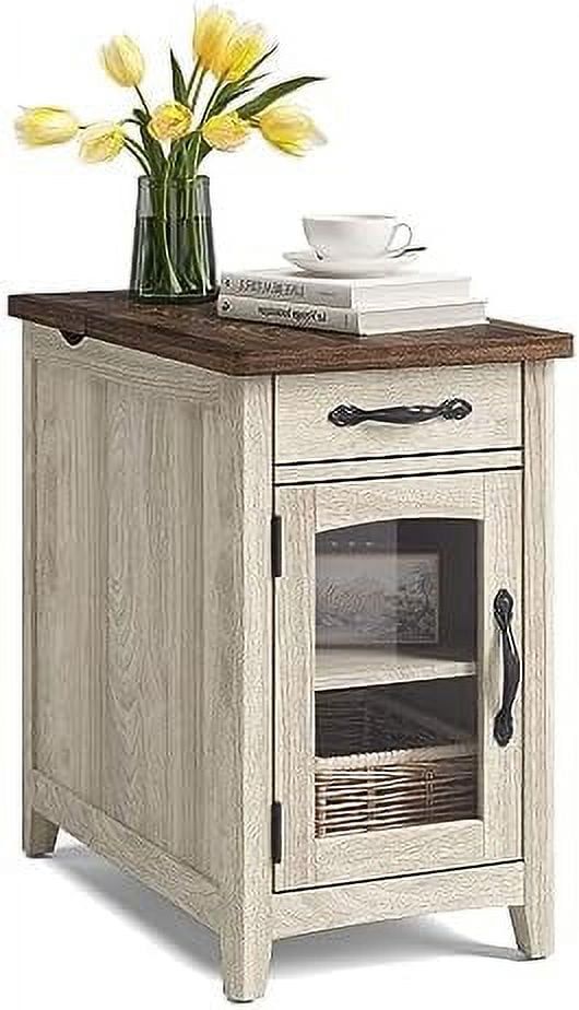 Black Wood End Table Nightstand with Charging Station