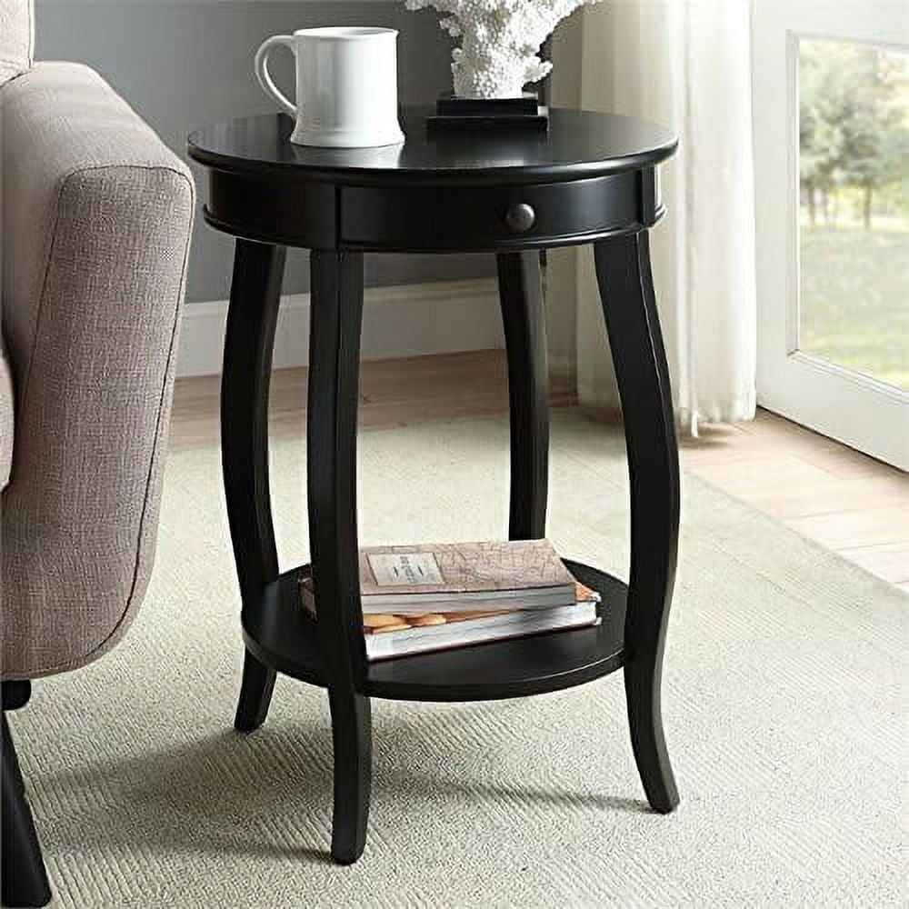 Round Solid Wood Black End Table with Storage - 18"x24"