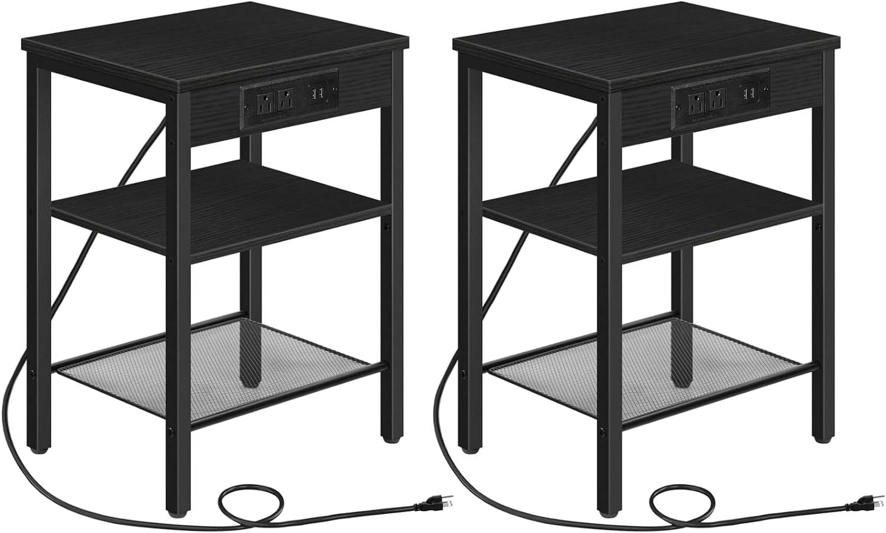 Black 3-Tier End Table Set with Charging Station