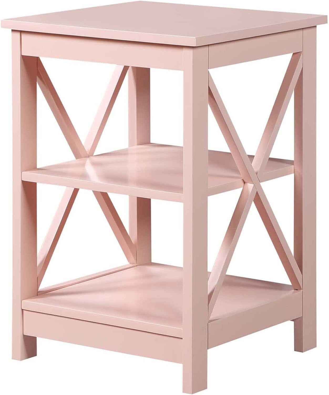 Oxford Coastal Farmhouse Blush Pink Wood End Table with Shelves