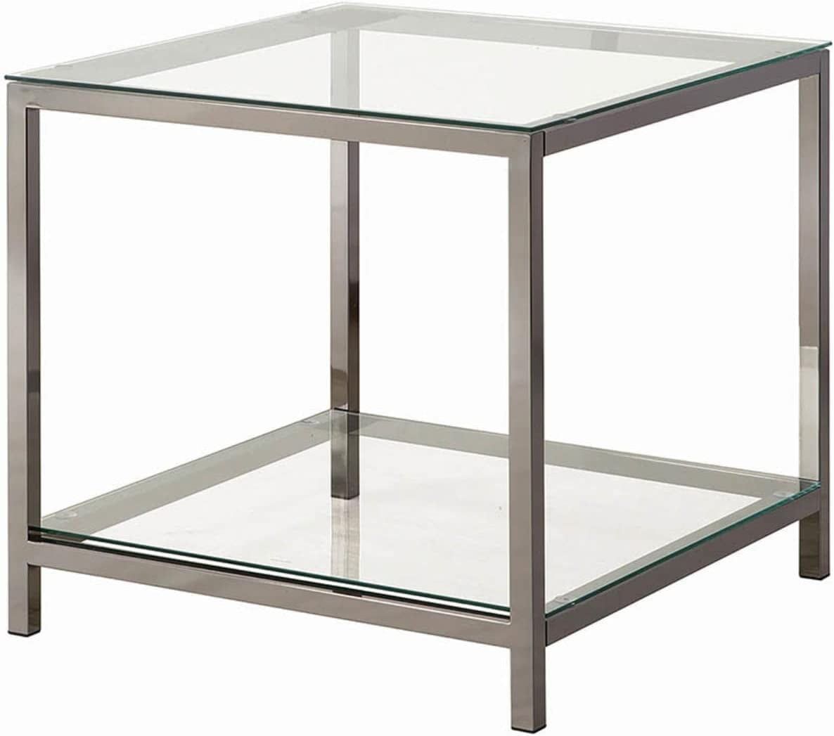 Silver Rectangular Metal and Glass End Table