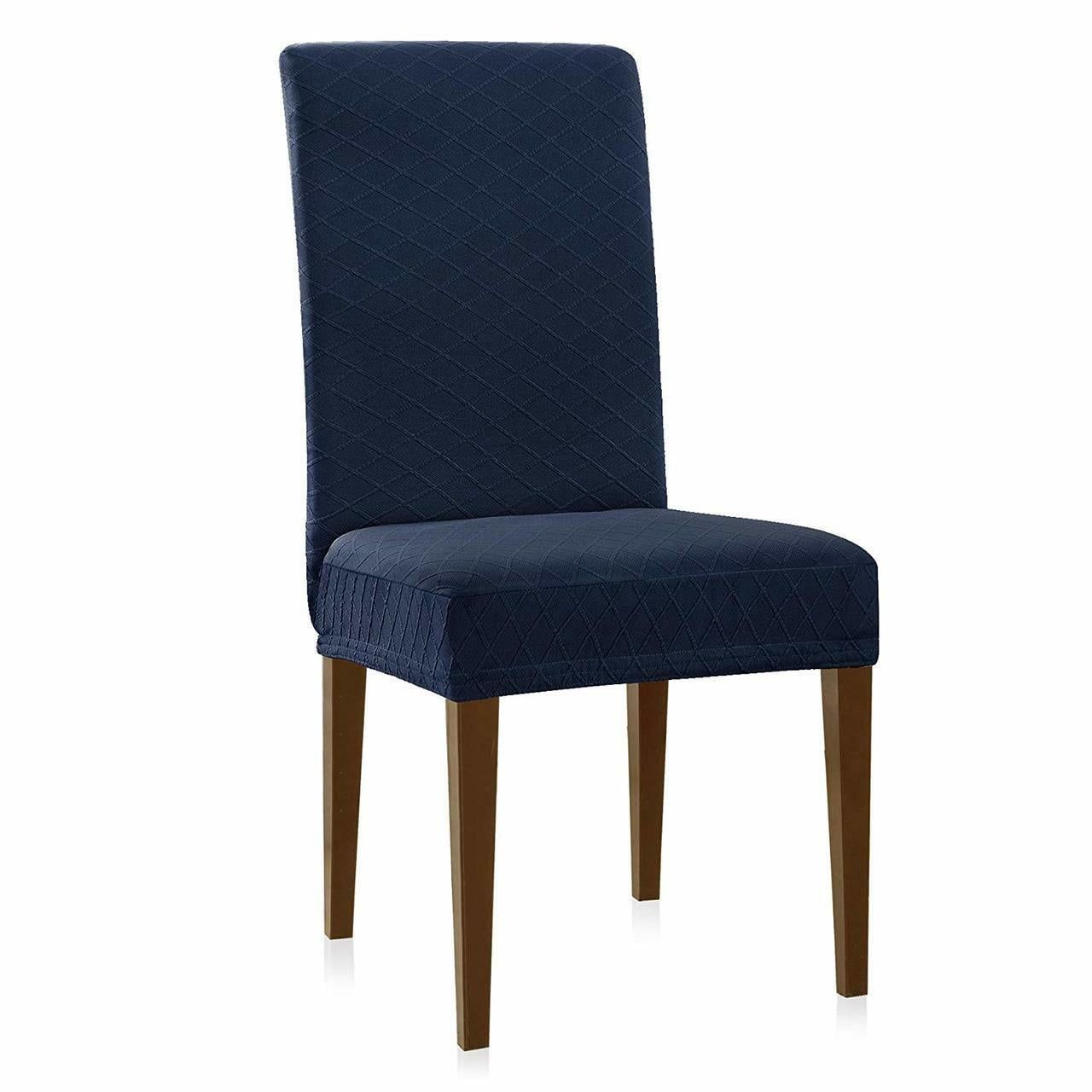 Dark Blue Stretchy Rhombus Jacquard Dining Chair Slipcovers Set of 4