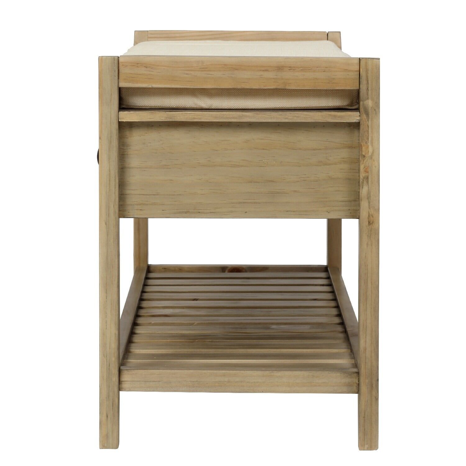 Beige Pine Wood Entryway Storage Bench with Distressed Finish